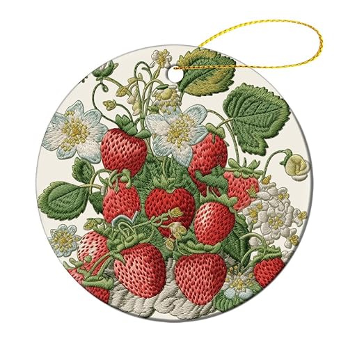 Ceramic Ornaments Double Sided Printing Round Porcelain Christmas Decorations Strawberry