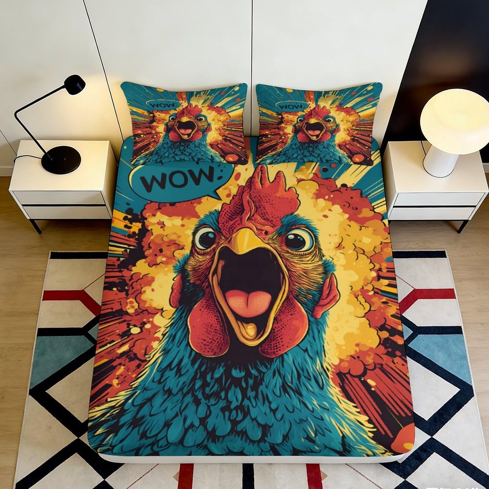 Zfldkwgb Style-10 3D Printed Vibrant Rooster Fitted Sheet Microfiber Soft Anti-Slip Chicken Art Mattress Cover For Bedroom Dorm Decor 90X200x25cm