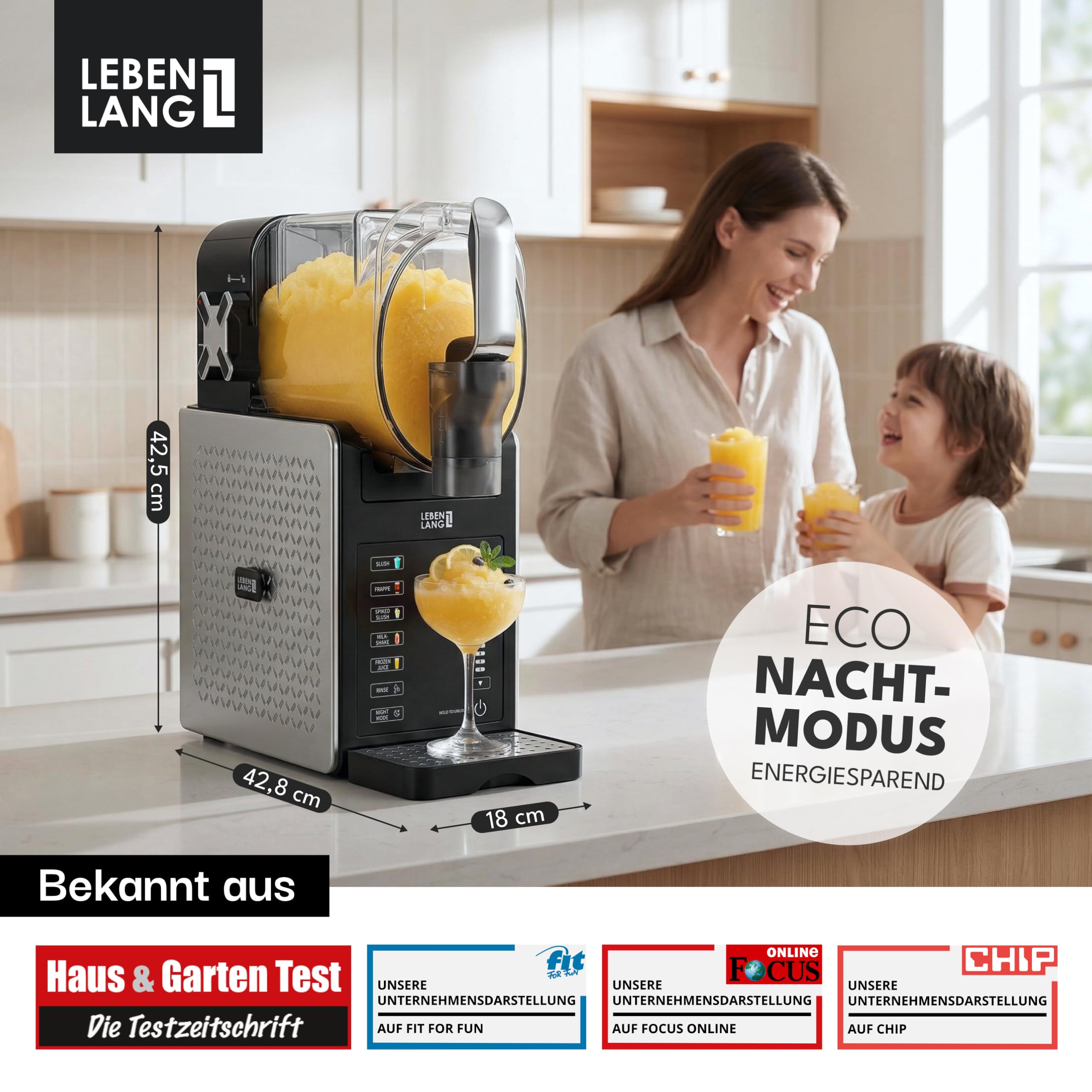 LEBENLANG Premium Slush Maschine 2L - 5 Modi & 15 Min QuickFreeze I Inkl. Rezeptbuch & Auto-Reinigung I Slush Eis Maschine für Zuhause Frozen Slushy Machine Slushie Maker Ice Slushi Maschiene