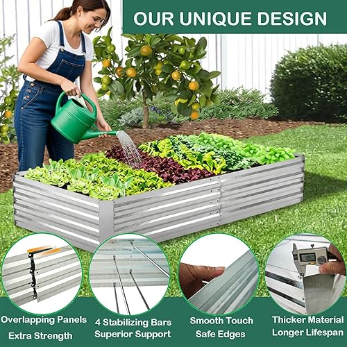 Miniatura 5 de Camas de jardín elevadas galvanizadas para verduras, caja grande de metal para macetas, kit de acero para flores (8 x 4 x 1 pie x 2 unidades,