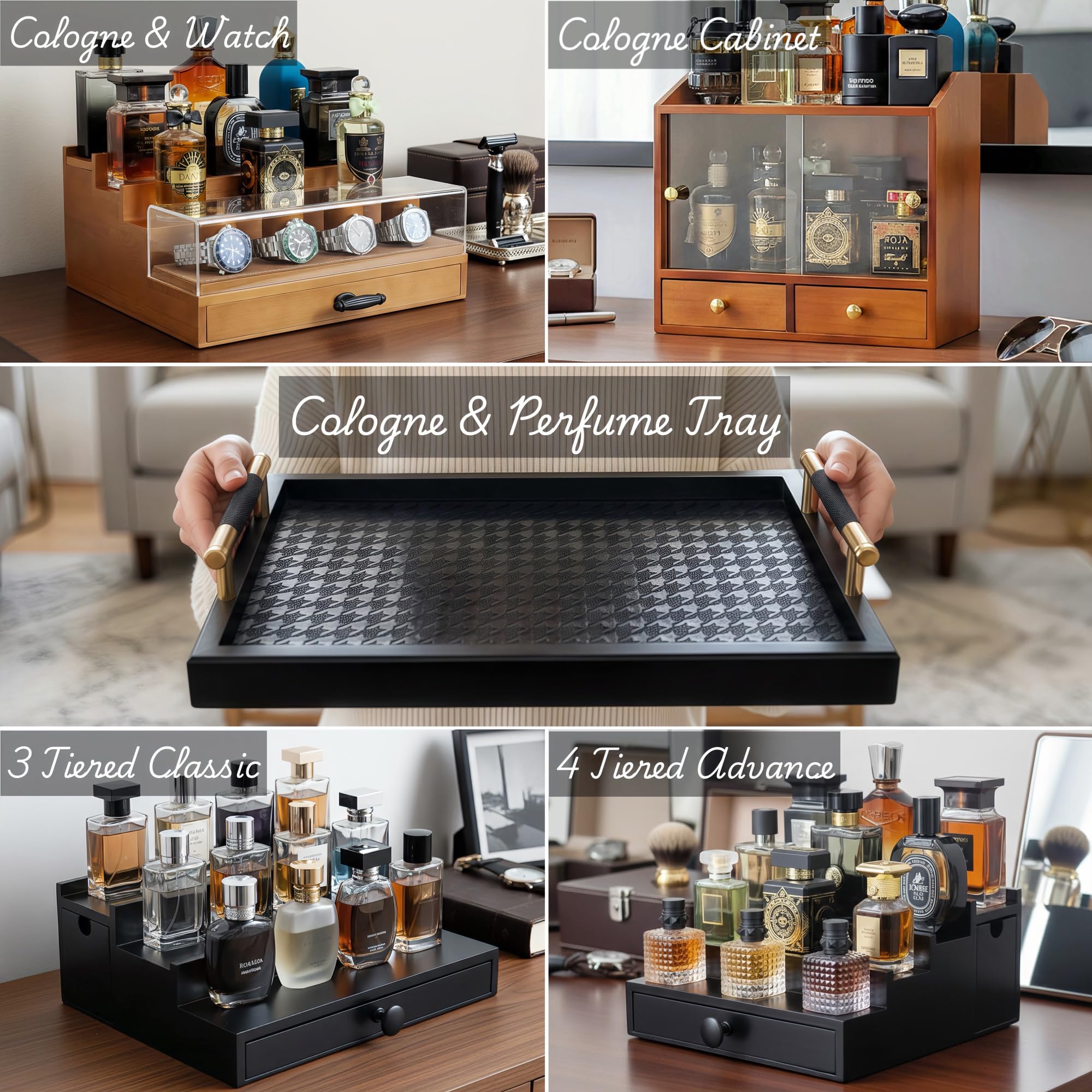 Organizer classico in legno da uomo, a 3 ripiani, con fodera in velluto di alta qualità e elegante confezione regalo, design ordinato, espositore per profumi, idea regalo SELUM