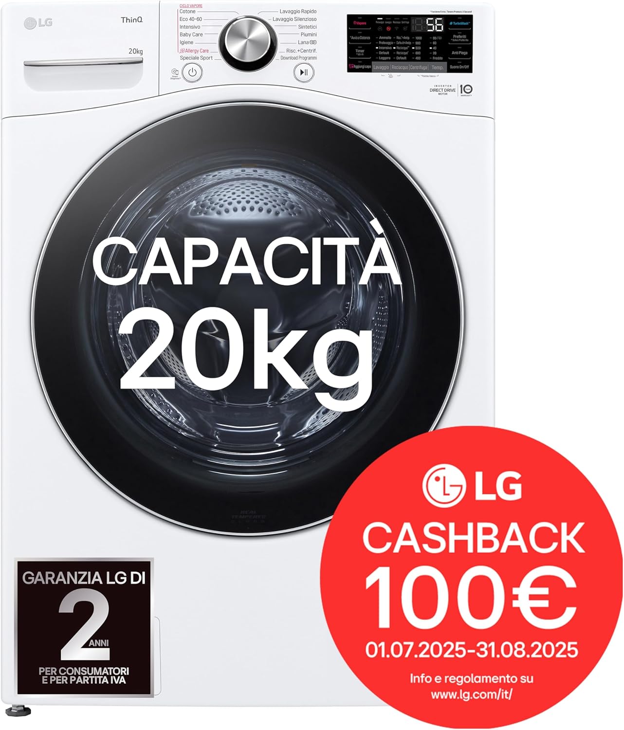 LG AI DD F0P3020TSWC: La Super Lavatrice da 20kg Con Wi-Fi e TurboWash 360