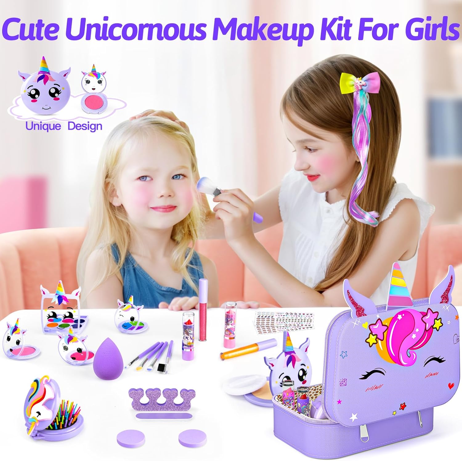 Kids Makeup Kit for Girl - Non-Toxic Kids Washable Makeup Girls Toys, Girls Makeup Kit Princess Toys Real Play Makeup Set Birthday Girls Gift for Ages 3 5 6 7 8 9 10-12 Year Old, Purple