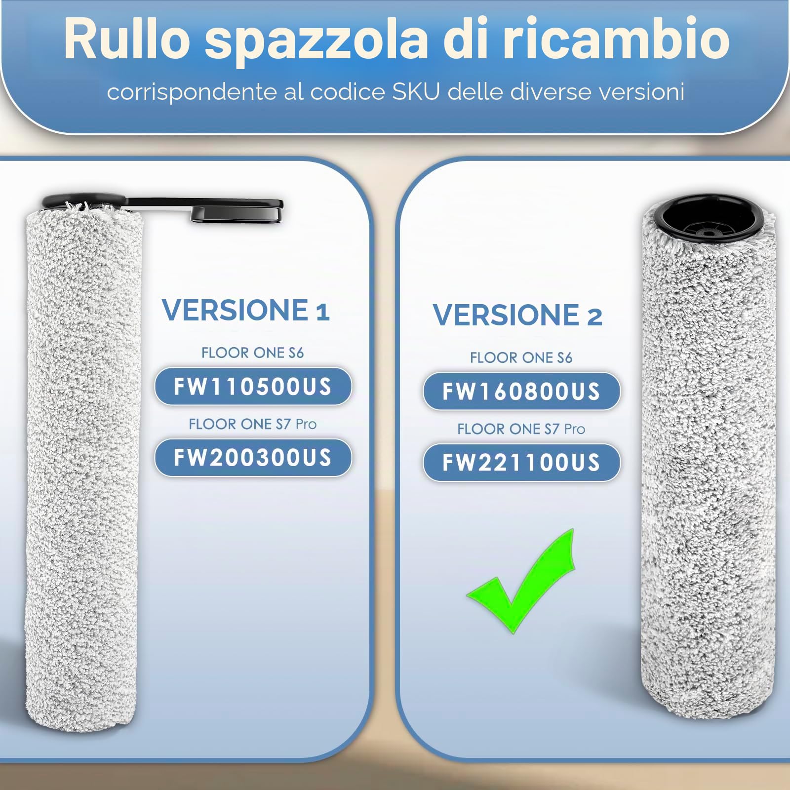 【Versione 2, Smontabile】 (4 Pezzi) Spazzole Rotanti e Filtri HEPA Compatibili con Tineco Floor One S7 Pro e Floor One S6 Aspirapolvere Bagnato/Asciutto (Manico Escluso)
