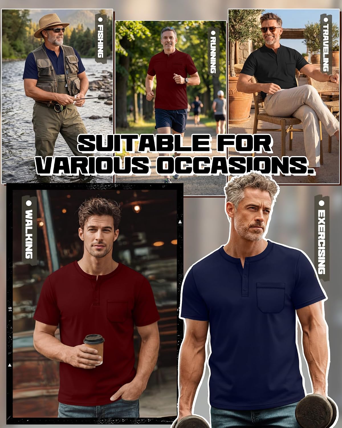 Riyiper 3 Pack Men's Big and Tall Henley T-Shirts, Short Sleeve Pocket Cotton Loose Fit Shirt Summer Oversized Button Tee