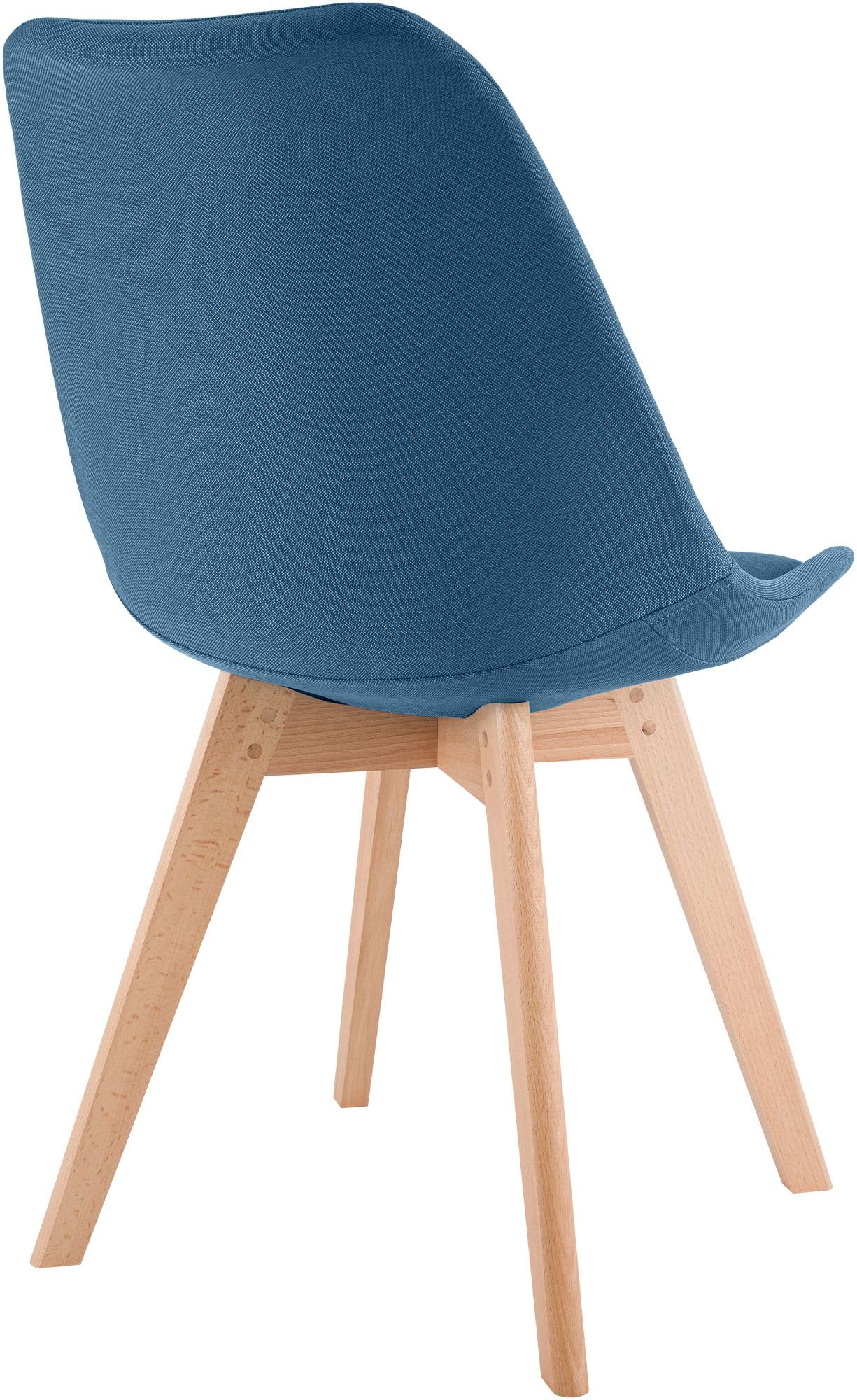 CLP Esszimmerstuhl 4er Set gepolstert Linares, Küchenstühle mit Rückenlehne und Holzgestell Buchenholz, Polsterstühle mit Bodenschonern Farbe blau Material Stoff