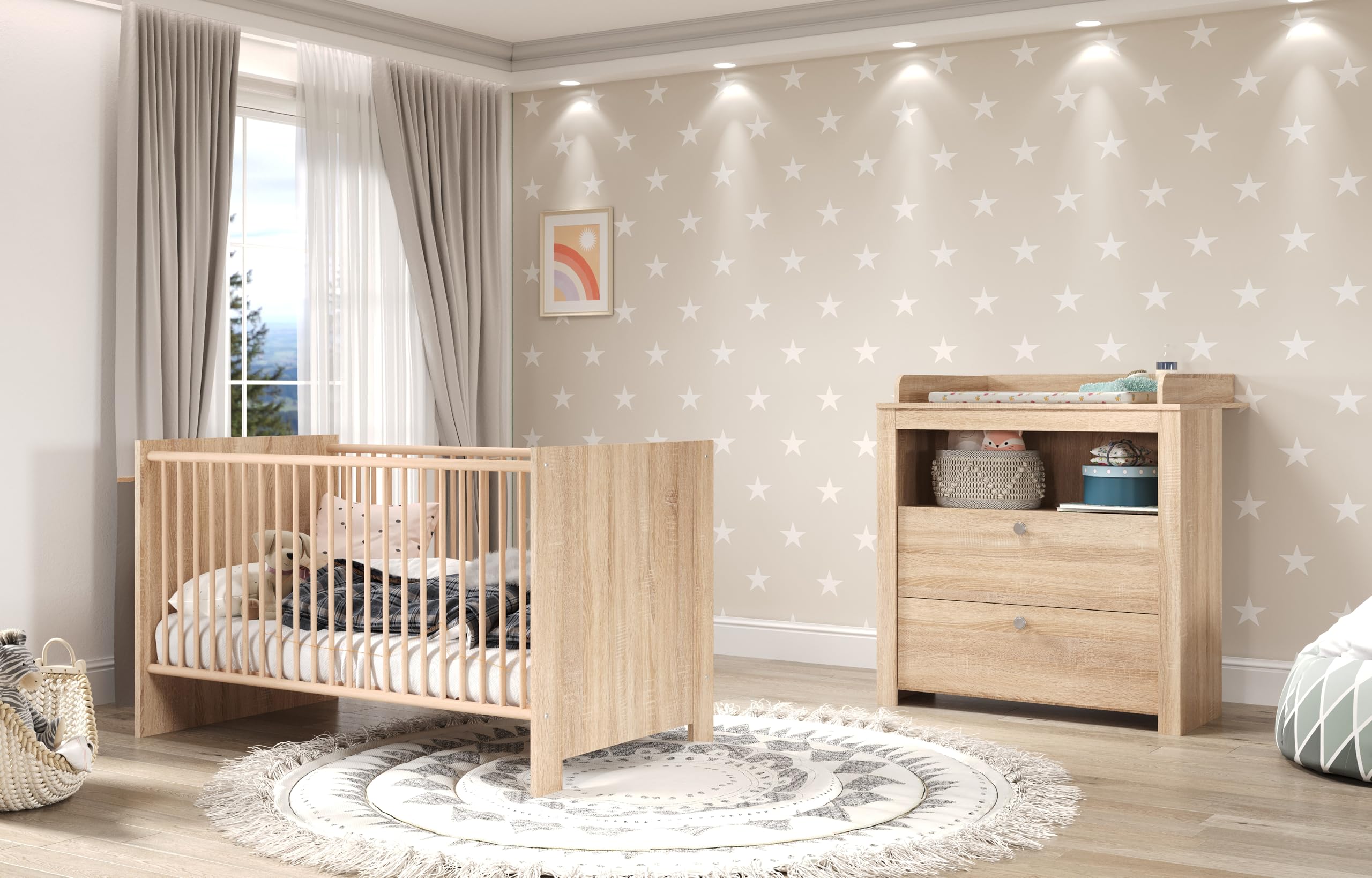 trendteam smart living - Mobilier de Chambre de bébé combiné en 2 pièces - Chambre de bébé - Olivia - Couleur chêne Clair - 155360645