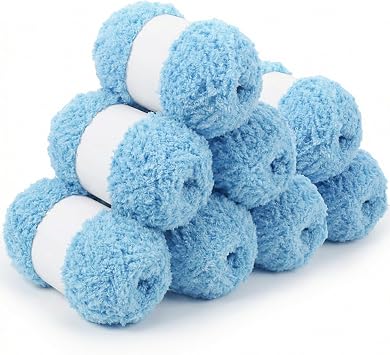 Fluffy Yarn Set of 8 50g Chunky Yarn for Hand Knitting,Thick Fluffy Wool,Soft Chunky Wool for Crochet Blankets Scarves Hats Toys DIY Projects 8 Pack Sky Blue