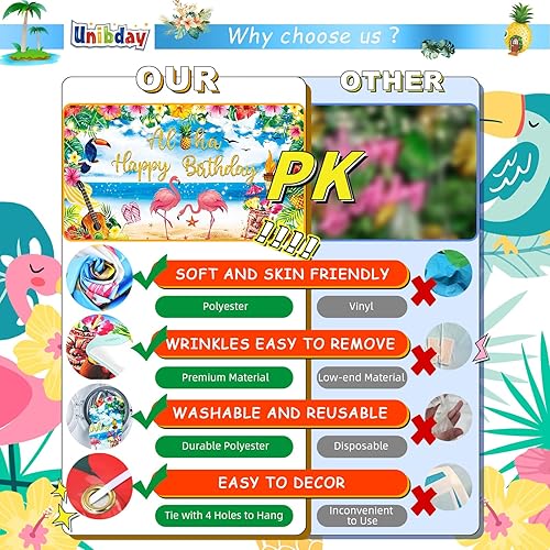 Miniatura 4 de Luau Suministros de decoración para fiesta de cumpleaños, telón de fondo de cumpleaños hawaiano de verano para decoración de fiesta de playa y