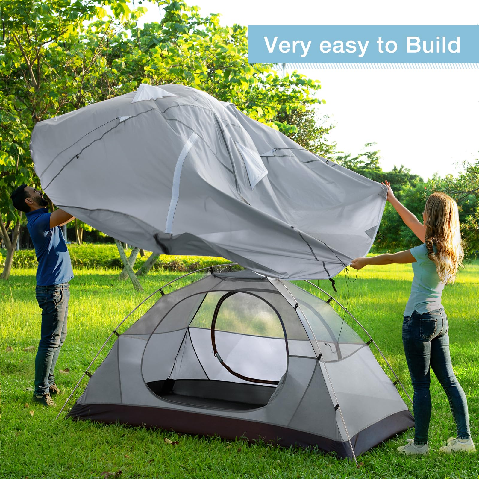 Forceatt Zelt 2 Personen Camping Wasserdicht, Ultraleicht Mit Kleinem Packmaß, Tragbares Kuppelzelt Zum Schnellen Aufbau Für Trekking, Camping, Wandern und Outdoor