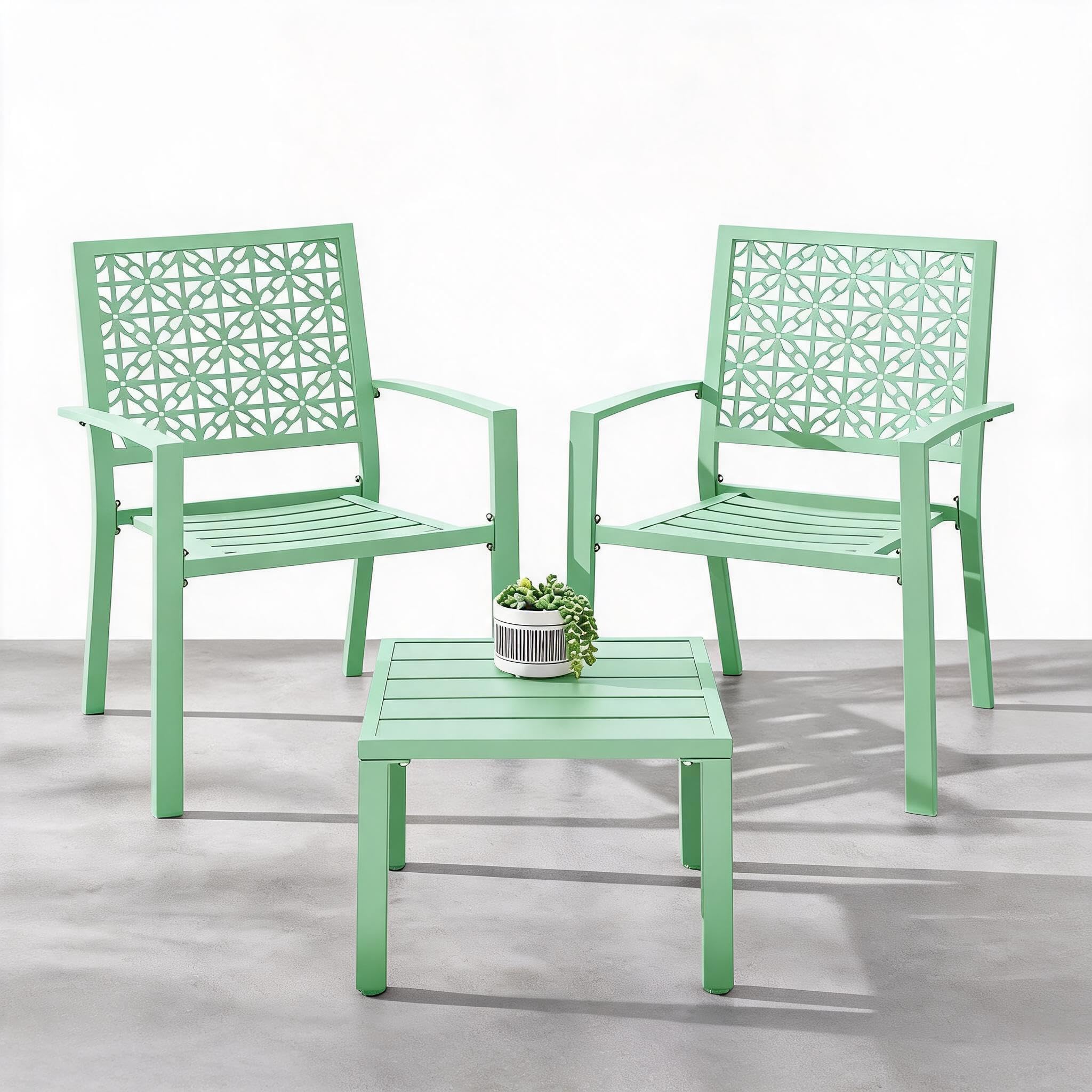 Zstar - Juego de 3 piezas, color verde, mesa y 2 sillas plegables de hierro