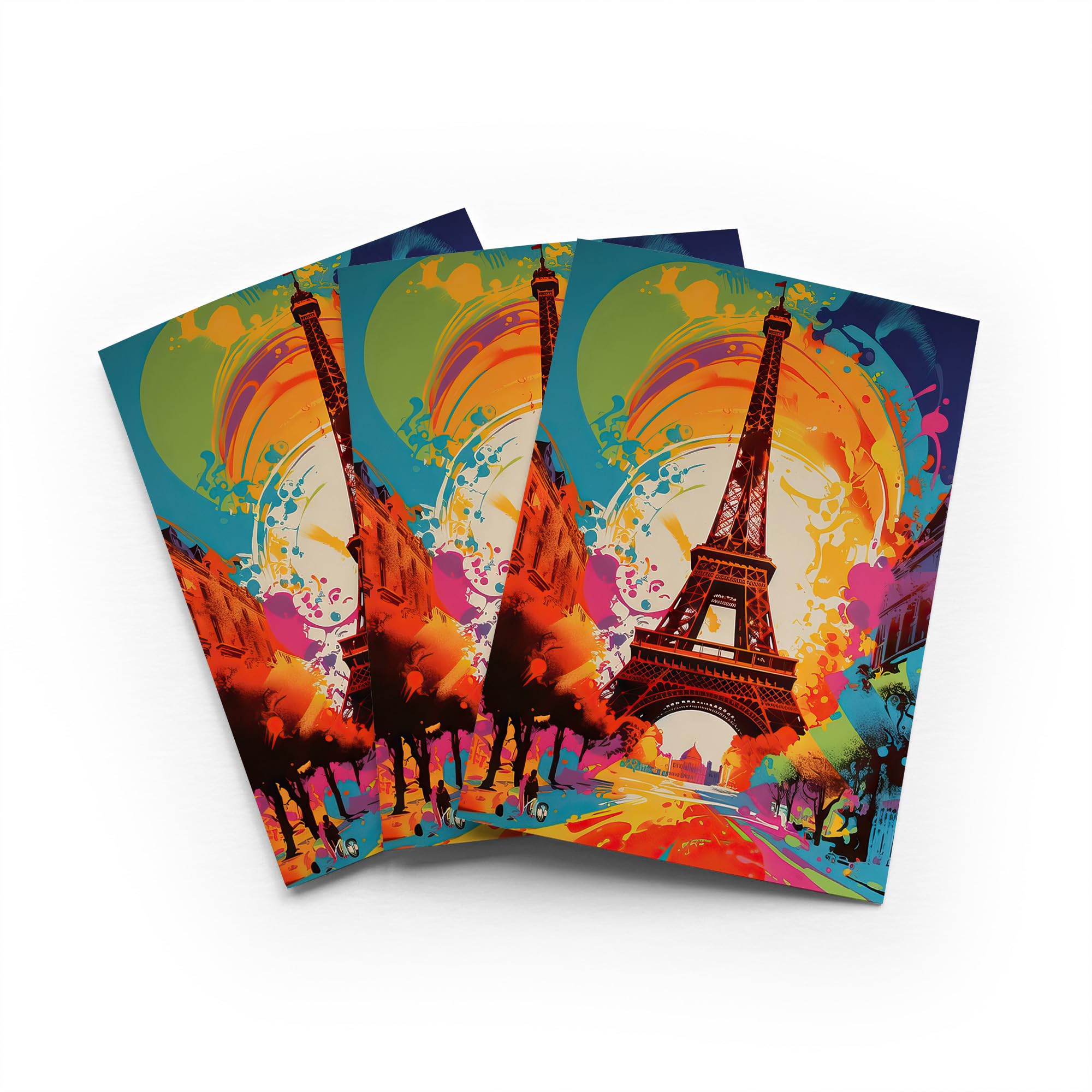 Abstract Paris Eiffel Tower Greeting Card Colour Explosion Any Occasion Set of 3 Blank Inside 5x7 Inch 13x18 cm