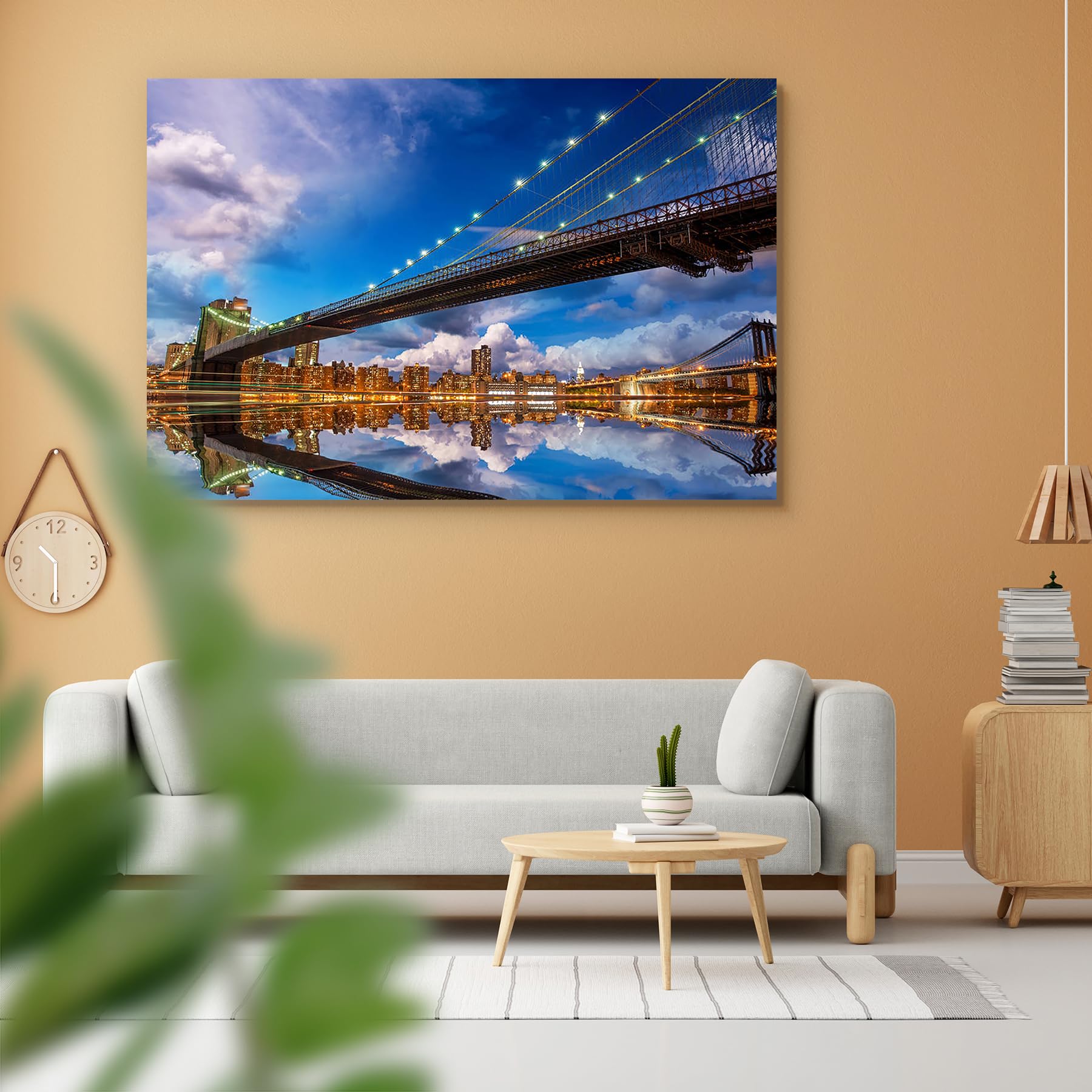 ArtzFolio Brooklyn & Manhattan Bridge Reflection, New York USA | Peel & Stick Vinyl Wall Sticker for Home & Wall Decoration | 47.9 x 32 inch (122 x 81 cms)