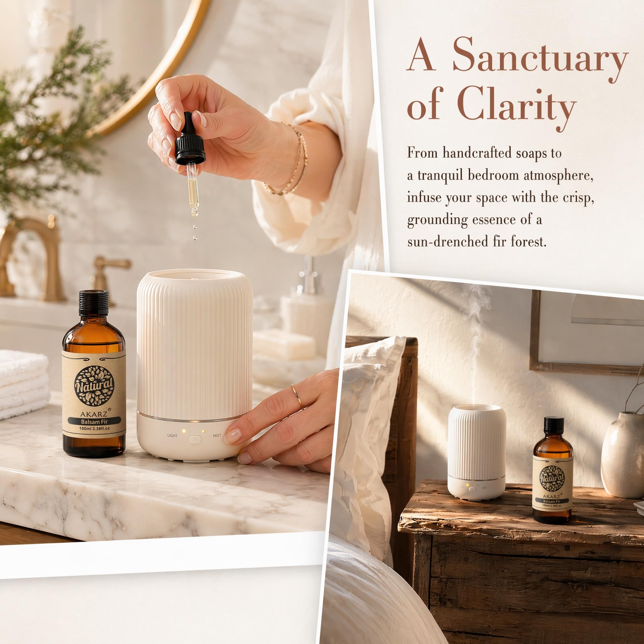 AKARZ 100ml Olejek esencjny z Jodły Balzamowej - Naturalny olejek aromatyczny do dyfuzorów, lamp aromatycznych i aromatów pomieszczeń