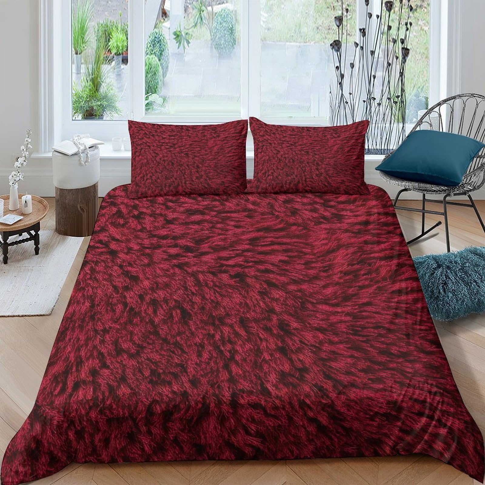 GPLZQXKJNH 3D Printed Red Marble Pattern Duvet Cover Microfiber Soft Breathable Black Swirl Bedding Set with 2 Pillowcases for Bedroom Decor Single（135x200cm）
