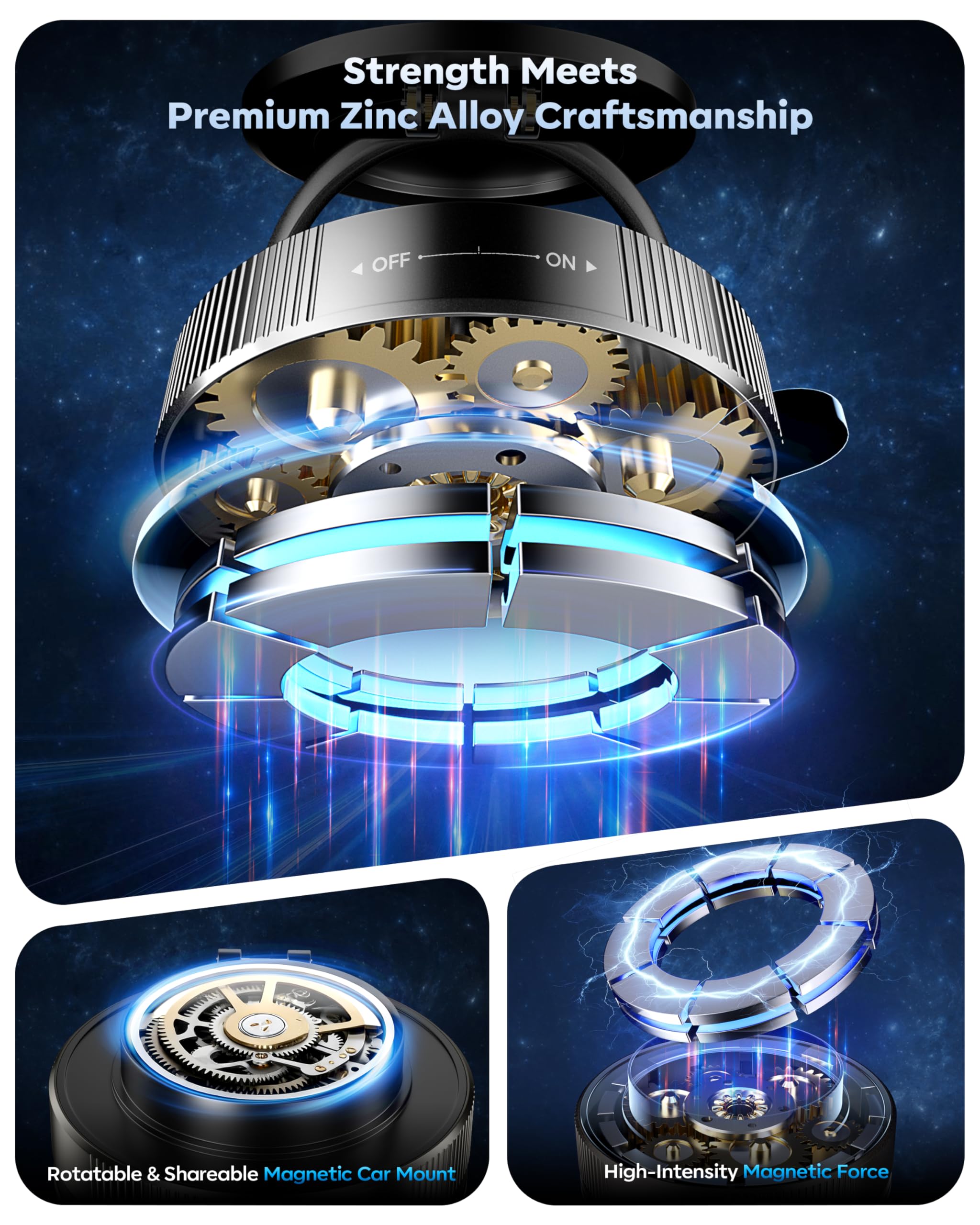 Vacuum Magnetic Phone Holder for Car,2800gf Strong Magnetic Phone Mount,360° Adjustable & Reinforced Suction Cup for Dashboard/Gym/Mirror,Car Phone Holder Compatible with iPhone Android(Black)