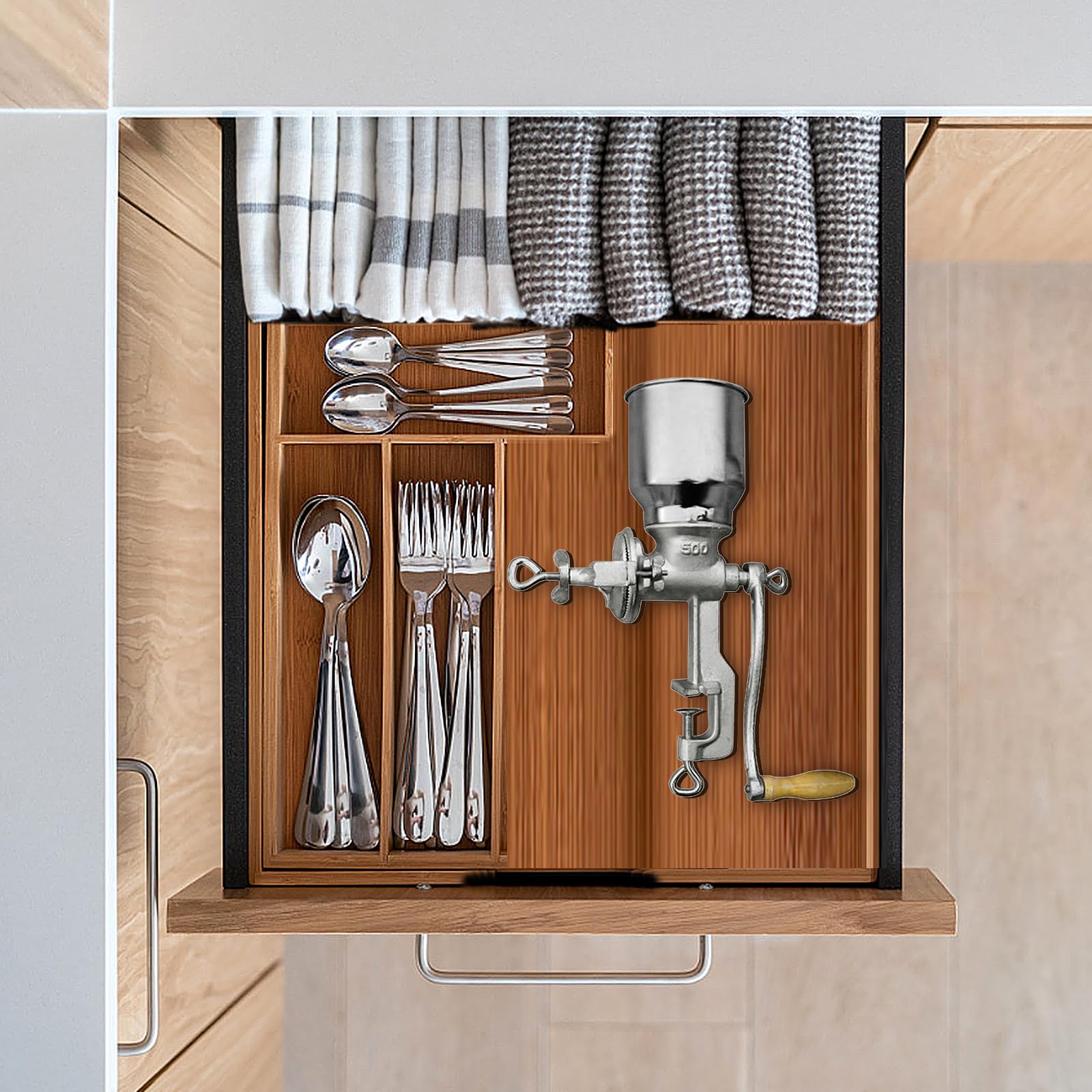 Molinillo de Cereales Manual con 13cm Tolva Grande & 4cm Abrazadera de Mesa,Finura de Molienda Ajustable,Molino de Mano de Hierro Fundido,para Nuez,Café,Grano,Semillas,Maíz,Especias