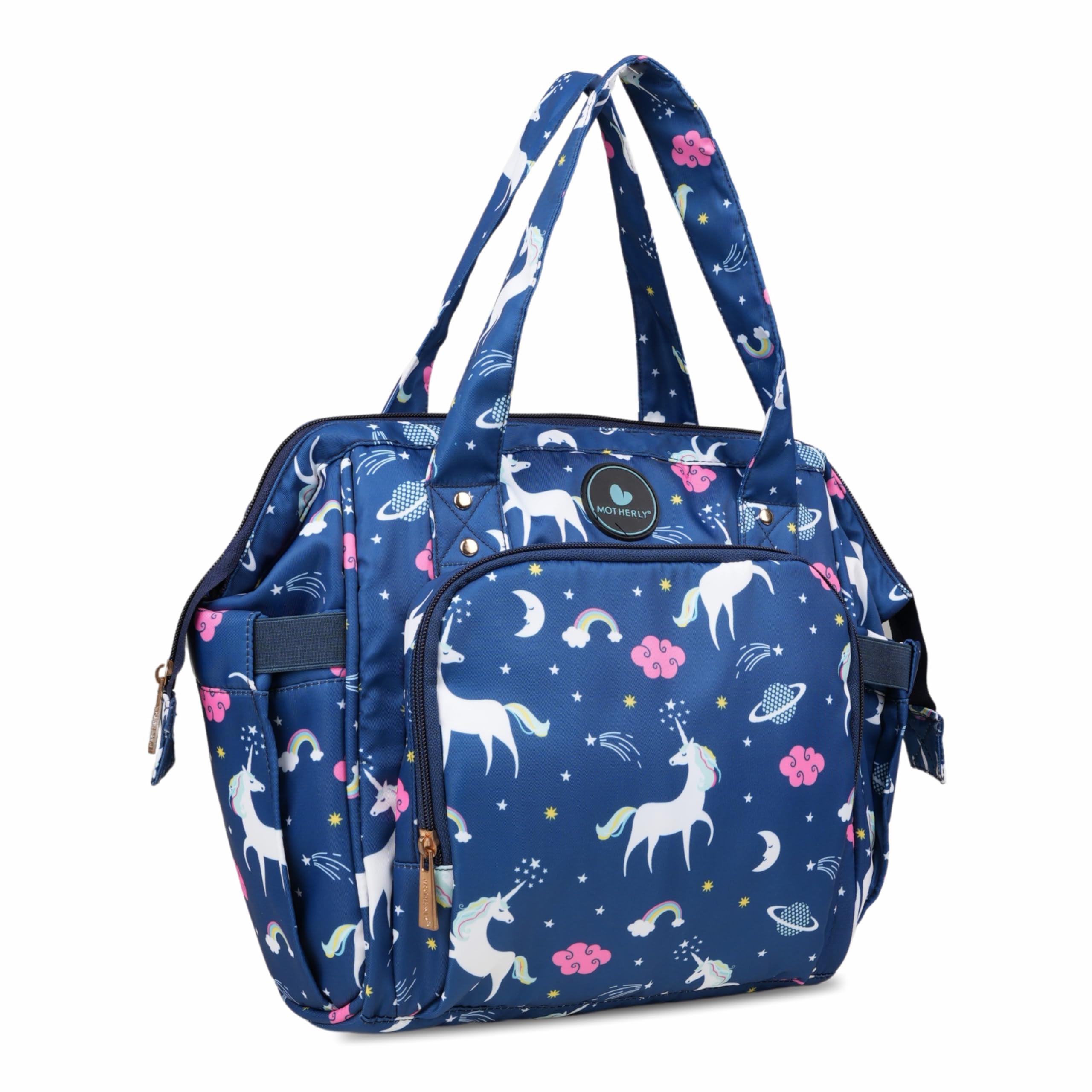 motherly mini diaper bag for mothers for travel, small maternity handbag for newborn baby, mothers travelling bag, multiple pockets water resistant baby bag, hospital bag for moms (unicorn blue)