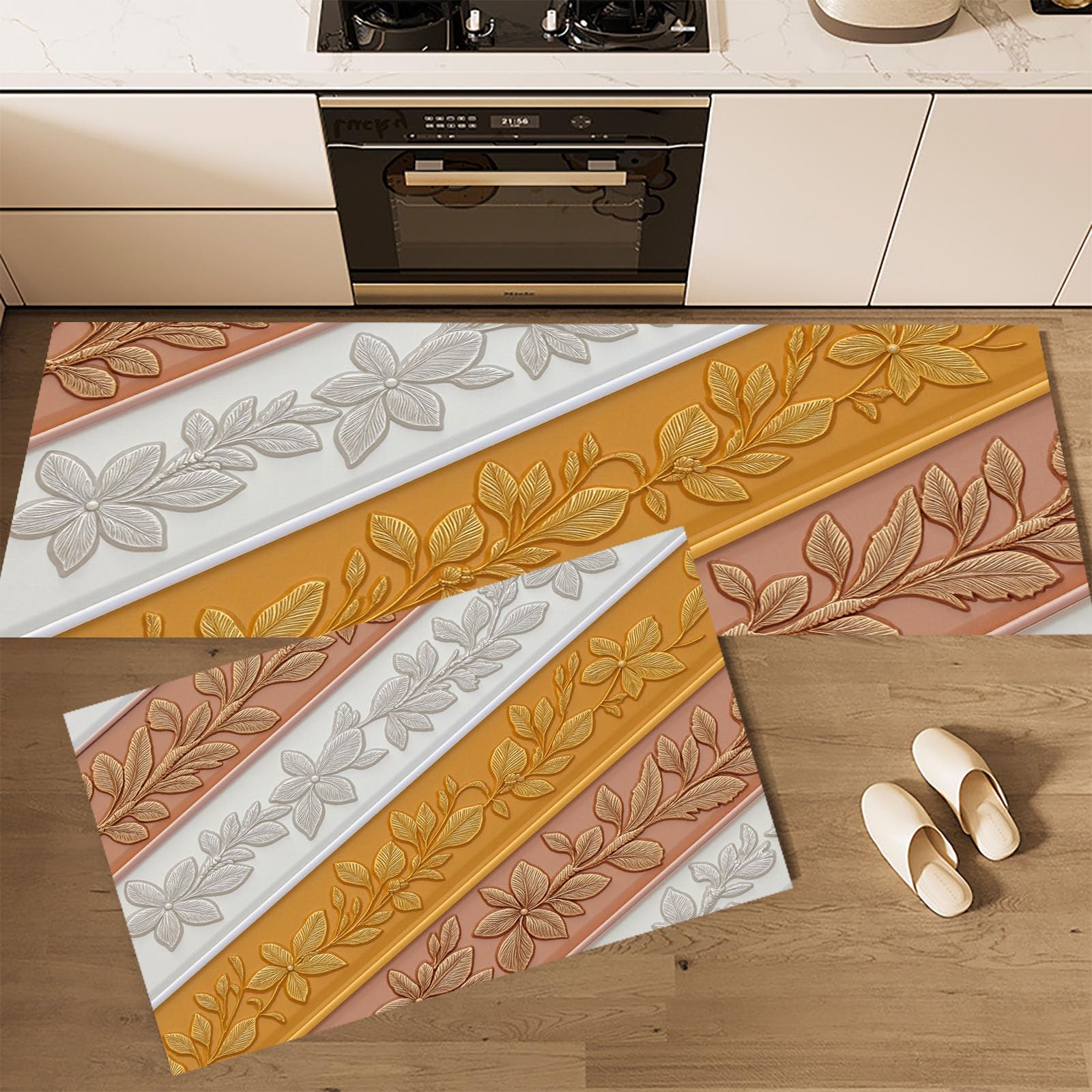 Alfombras de cocina antideslizantes con elegante textura visual de cuero 3D y base de silicona