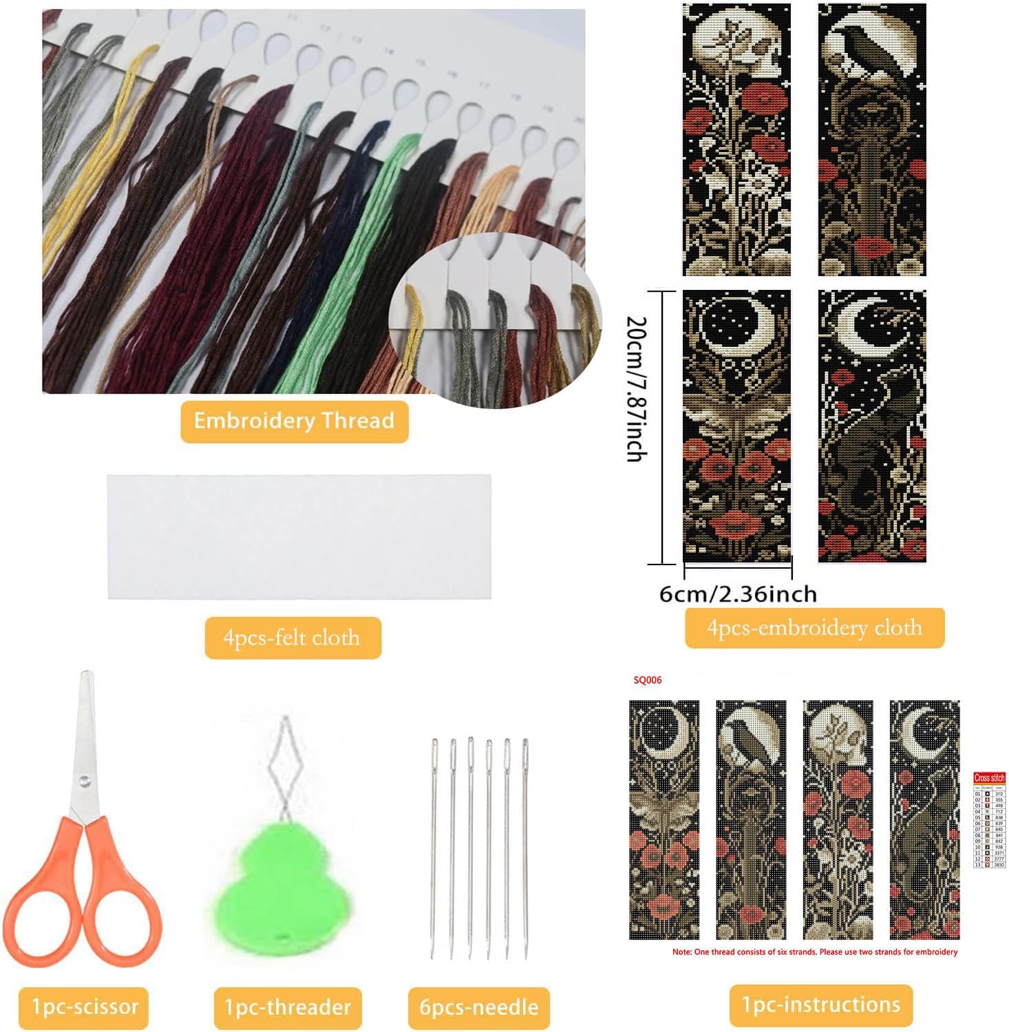 NEGEKFKX 4 Pcs Flower Cross Stitch Bookmark Kit for Adult Beginners,Bohemia Moth Cross Stitch Kits 14 CT DIY Cross Stitch Kits Adult Stamped Bookmark Embroidery Bookmarks Kit