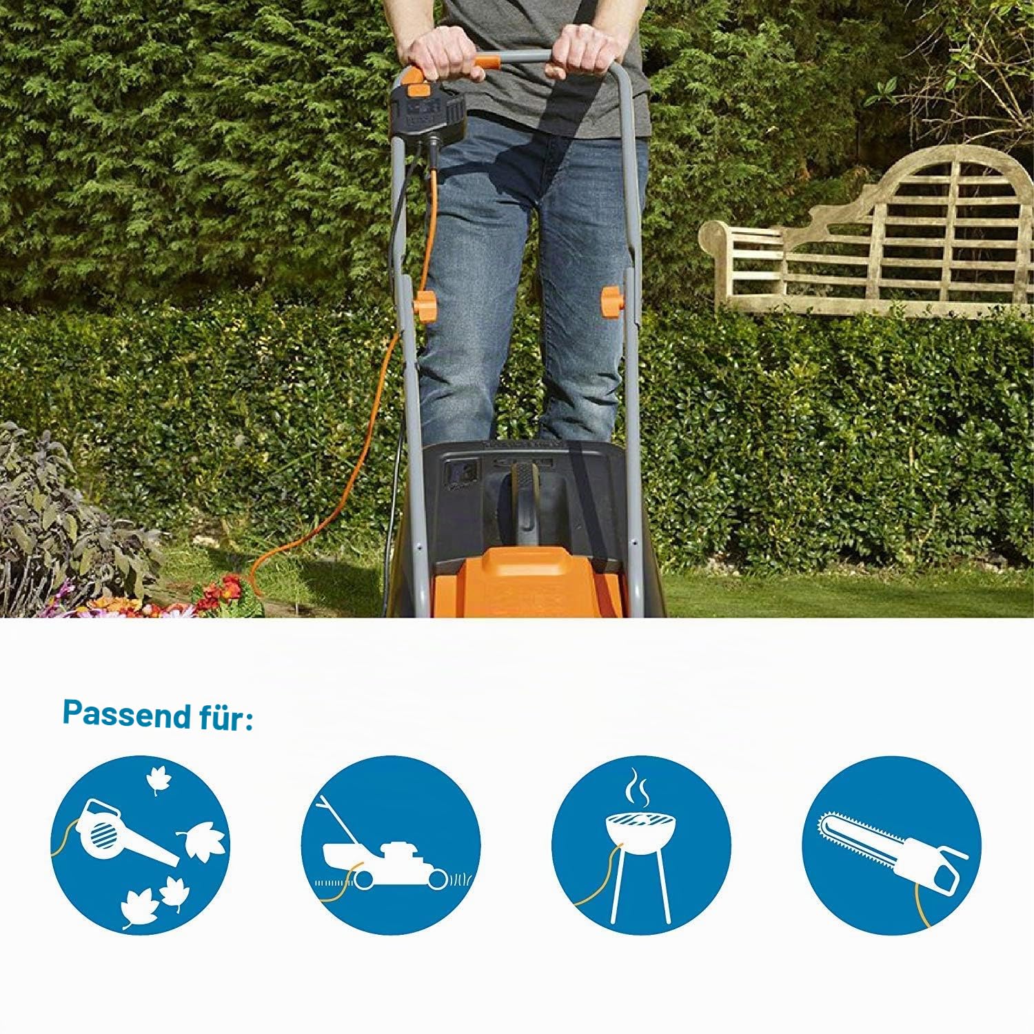 Electraline 49236 Kabeltrommel für den Garten, Länge: 30 m, Stecker und Europea, 2 Pole, Kabelquerschnitt 2 x 1,5 mm2, Orange/Grün