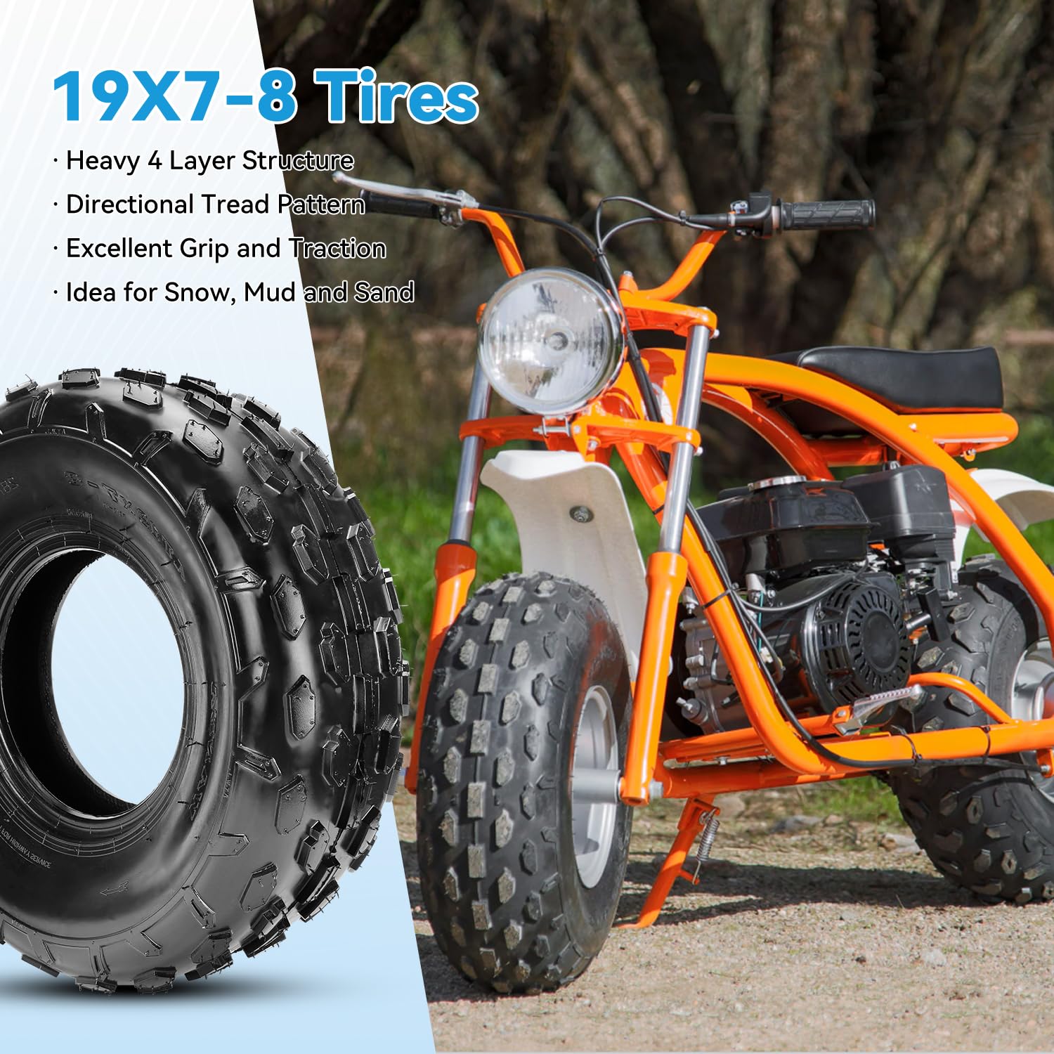 Mini Bikes 19x7-8 Knobby Tires For ATVs Fits Coleman, Baja - Main Image