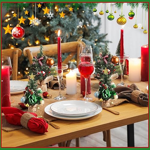 Miniatura 4 de Libima 12 piezas de mini árbol de Navidad de mesa de 11.8 pulgadas 7.9 pulgadas, árbol de pino artificial en miniatura, pequeño árbol de Navidad
