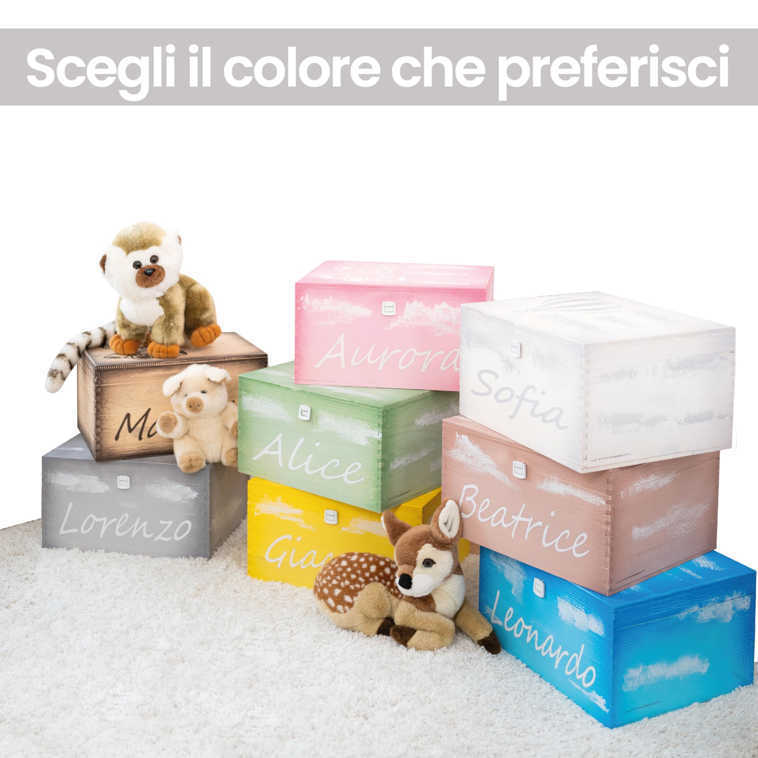 Scatola dei Ricordi Neonato - Baby Box Nascita con nome del bambino - Scatola in legno con Coperchio Personalizzabile