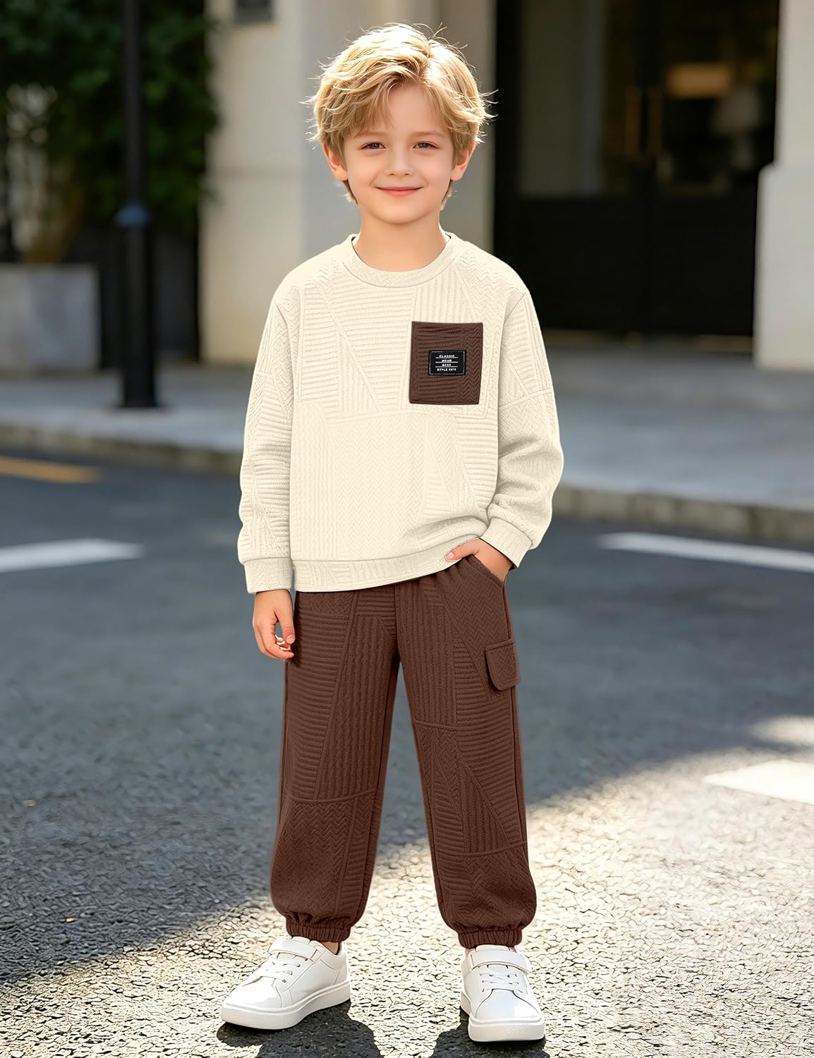 Toddler Boy Clothes Textured Long-Sleeve Sweatshirt Pant Sets 2-6Y image 3