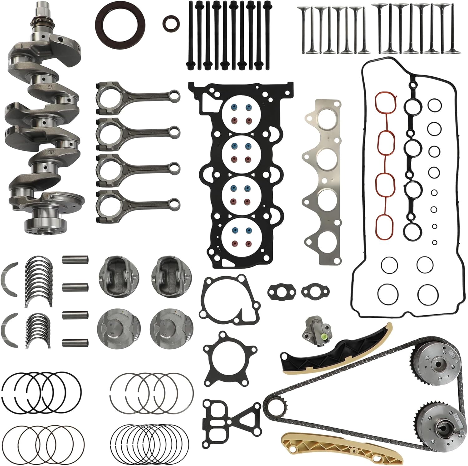 G4FD 1.6L Engine Rebuild Overhaul Kit w/Crankshaft & Connecting Rods & Timing Chain Kit Piston Fit For Hyundai Tucson Accent Veloster Elantra For Kia Sportage Forte Rio Soul 2012-2017 23510-2B000