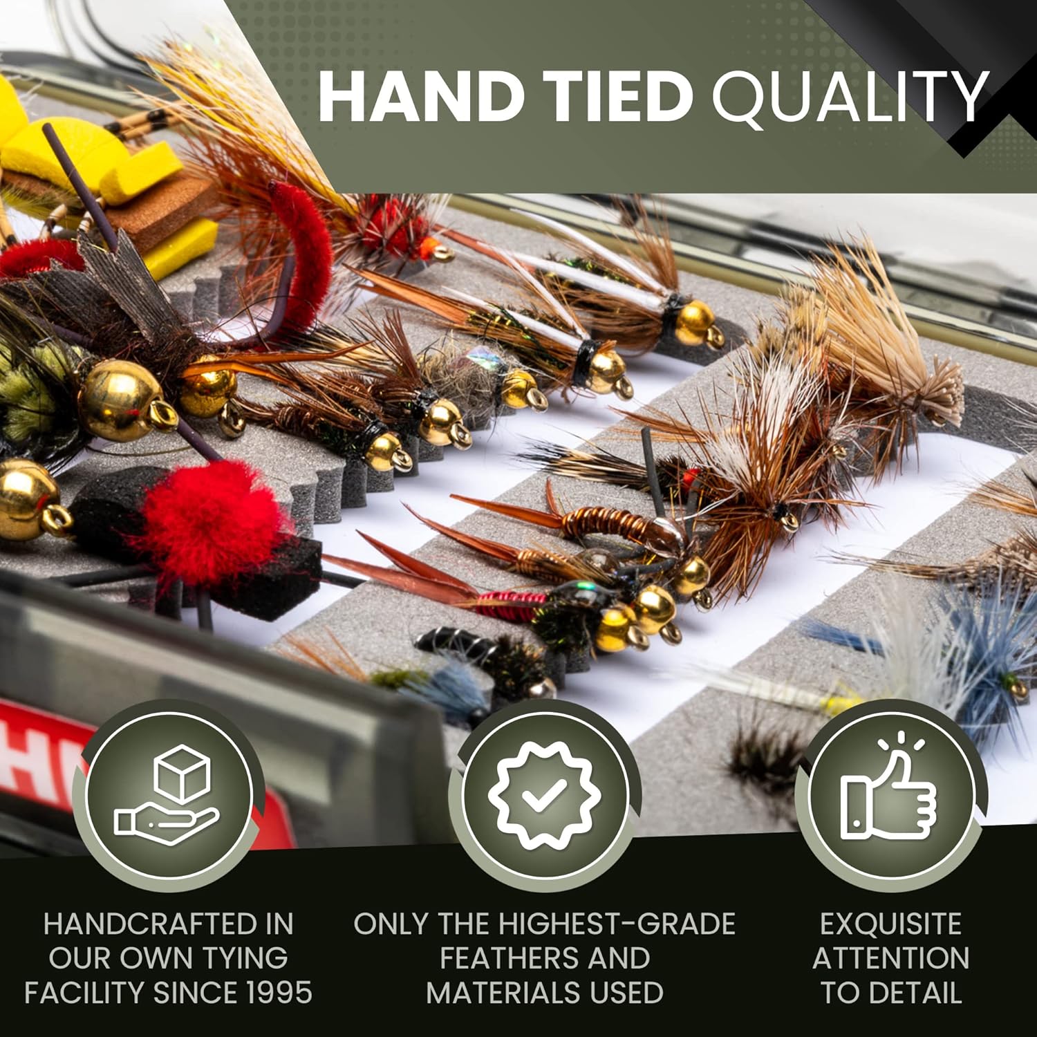 Lear Fly Fishing Flies Assortment Kit - Set of 52 Flies - Fly Fishing Lures for Trout and Bass - Dry Flies - Nymphs - Wooly Bugger Streamers - Includes Waterproof Double Sided Fly Box : Sports & Outdoors