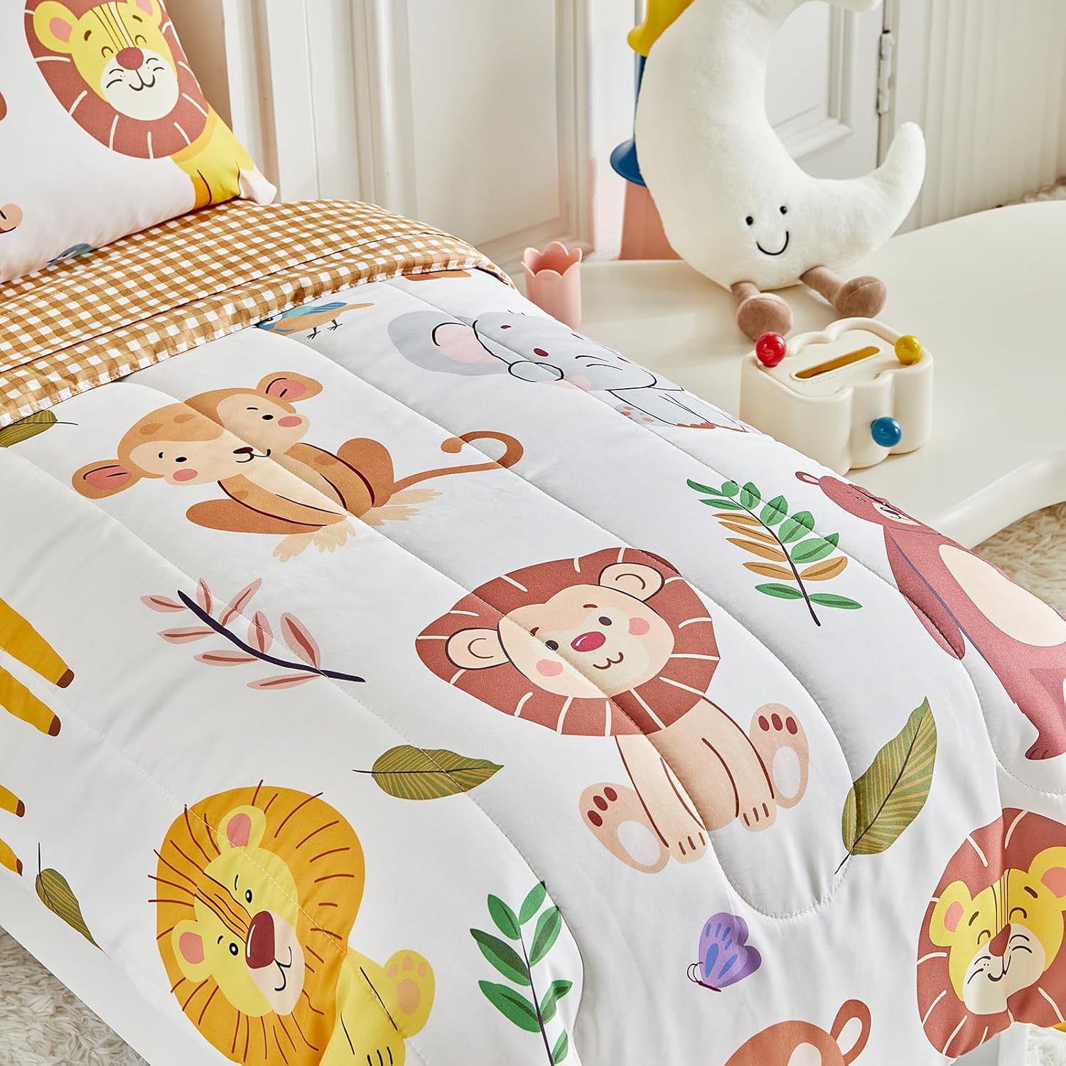 Joyreap 4 Piece Toddler Bedding Set- Cartoon Zoo Theme Animals Beige Design, Microfiber Toddler Bedding Comforter Set for Kids Boys Girls - Image 6