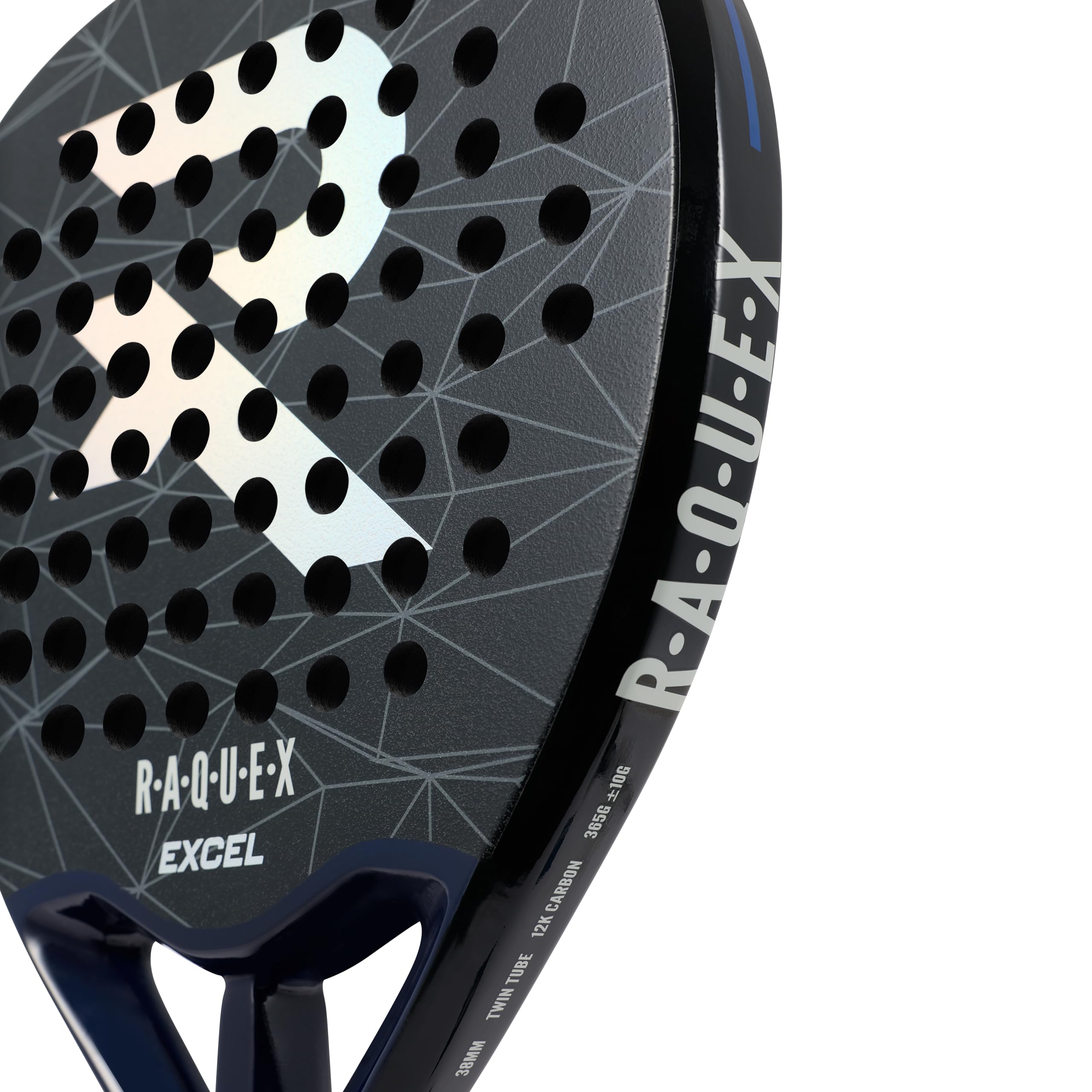 Raquex Excel Padelschläger – für fortgeschrittene Anfänger/Fortgeschrittene – 12K-Carbonrahmen, reaktiver ImpactCore Eva 15-Schaumstoff, Doppelrohr-System für Langlebigkeit – mit Handgelenkschlaufe