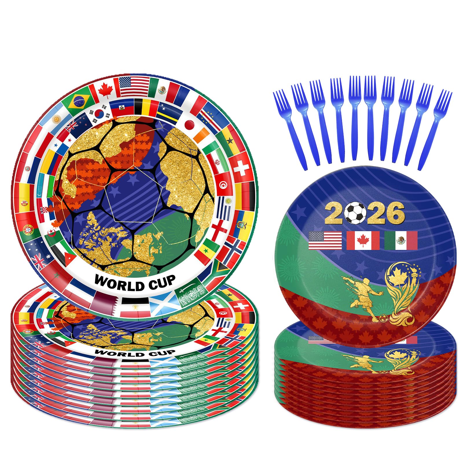 Photo 1 of ** MISSING MANY PIECES*** 30 Pcs World Cup Tableware Set - Soccer Themed Party Supplies for 2026 Game Day & Celebrations? World Cup Merchandise Gifts