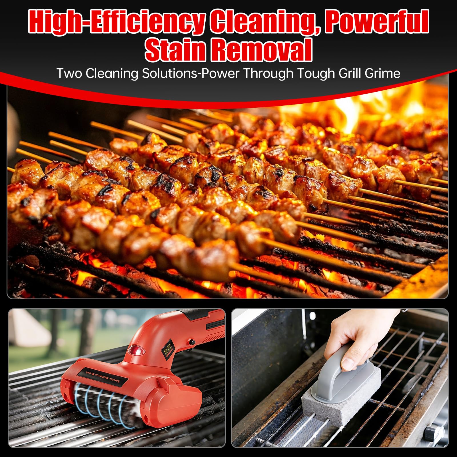 Spazzola elettrica per barbecue, pulitore BBQ motorizzato ricaricabile, setole in acciaio inox 700-800 giri/min, testa rimovibile 304, illuminazione LED, per griglie in ghisa e uso esterno - 5
