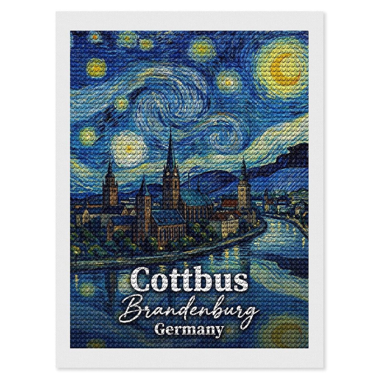 Junmoney Cottbus Brandenburg Germany Starry Night Round Drill Diamond Painting 12"x16", for Craft Lovers, Stress Relief Craft, Bedroom Decor, Festive Craft Gift