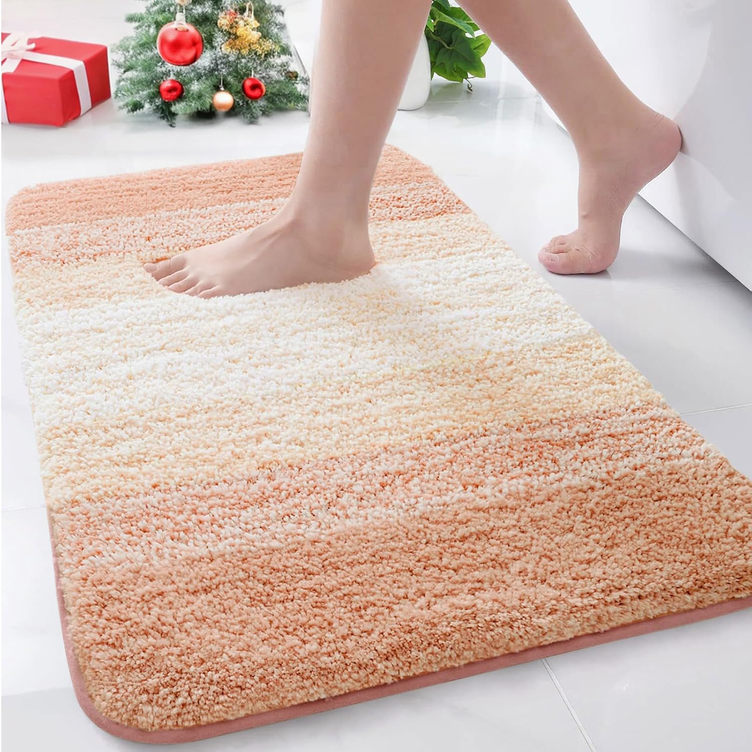 Arotive Microfiber Bathroom Rugs, Shaggy Soft and Absorbent Bath Rug, Non-Slip, Thick Plush Machine Washable Dry Bath Mats for Bathroom, Tub and Shower, 30x20, Peach, Rectangular Peach Rectangular 30" x 20"
