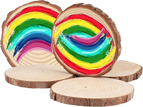 Miniatura 6 de KOHAND 12 piezas de rebanadas de madera de 6 a 7 pulgadas para manualidades, rondas de madera sin terminar con corteza, discos redondos de madera