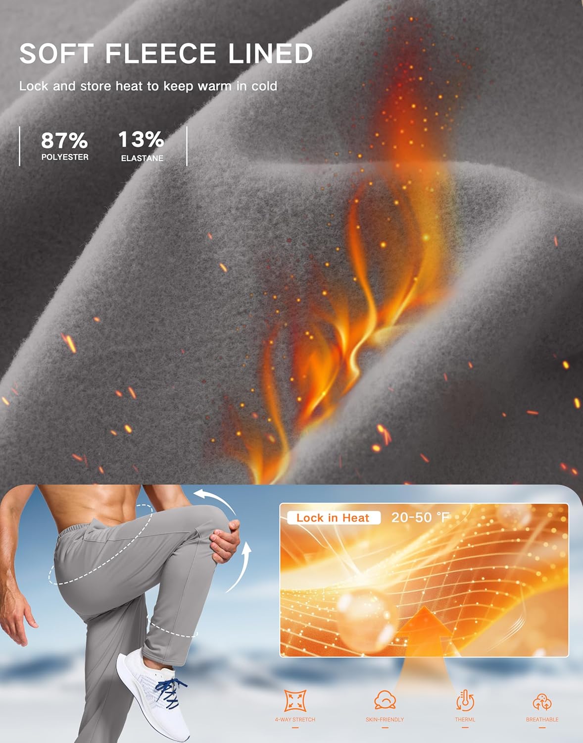 G Gradual Men's Fleece Lined Pants with Zipper Pocket Winter Warm Athletic Joggers Sweatpants for Men Workout Running Gym - Image 5