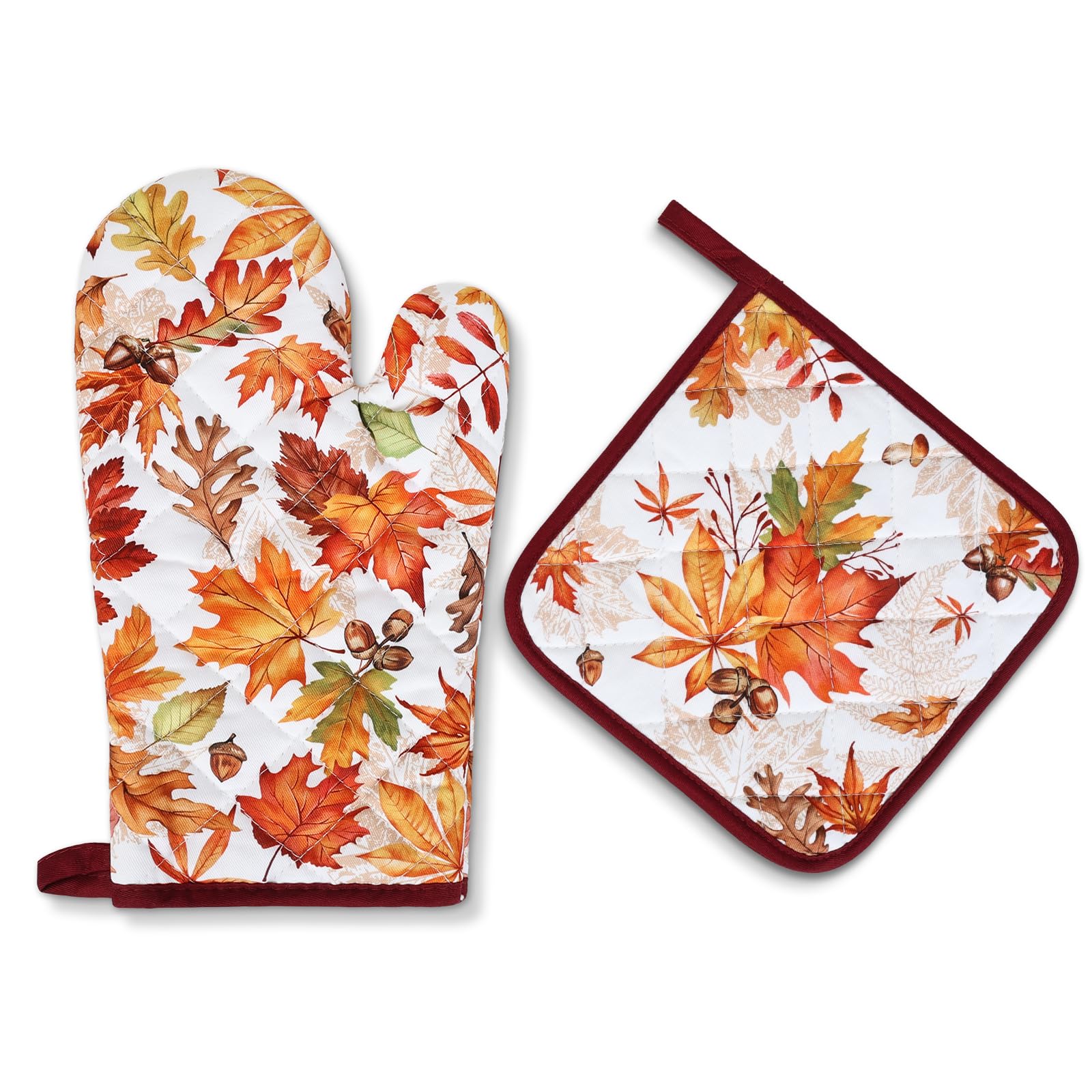 Arquiel Autumn Maple Leaf Oven Mitts and Pot Holders Sets 100% Cotton, 2pcs