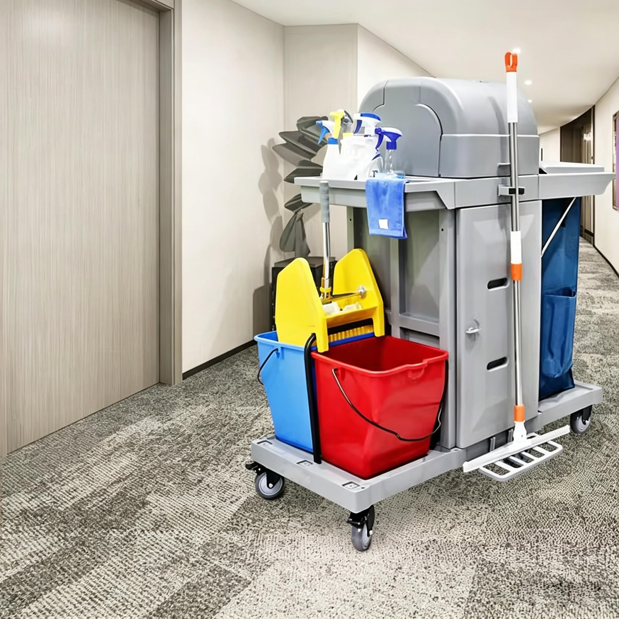 Questo Carrello per Pulizie Carrello per Pulizie Commerciali Carrello per Pulizie Addetto alle Pulizie con Ruote Carrello Multiuso per Pulizie con 3 Ripiani Armadio portaoggetti capacità 330