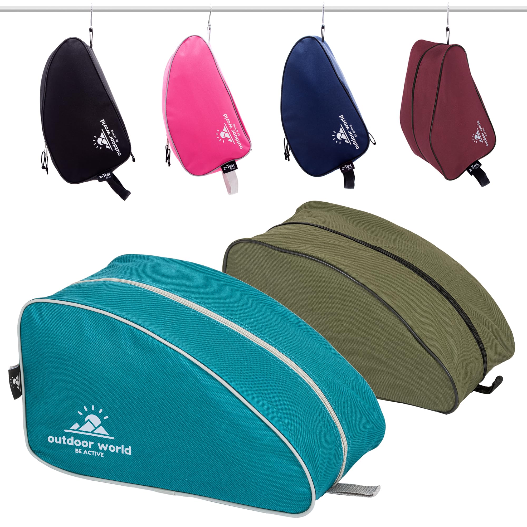 2 x Outdoor World Premium Boot Bag – Water-Resistant 600D Polyester Shoe & Boot Storage for Hiking, Football, Golf & Gym – Fits Up to UK Size 13 – Wide Zip Opening & Carry Handle (1 x Olive, 1 x Teal) — image 1