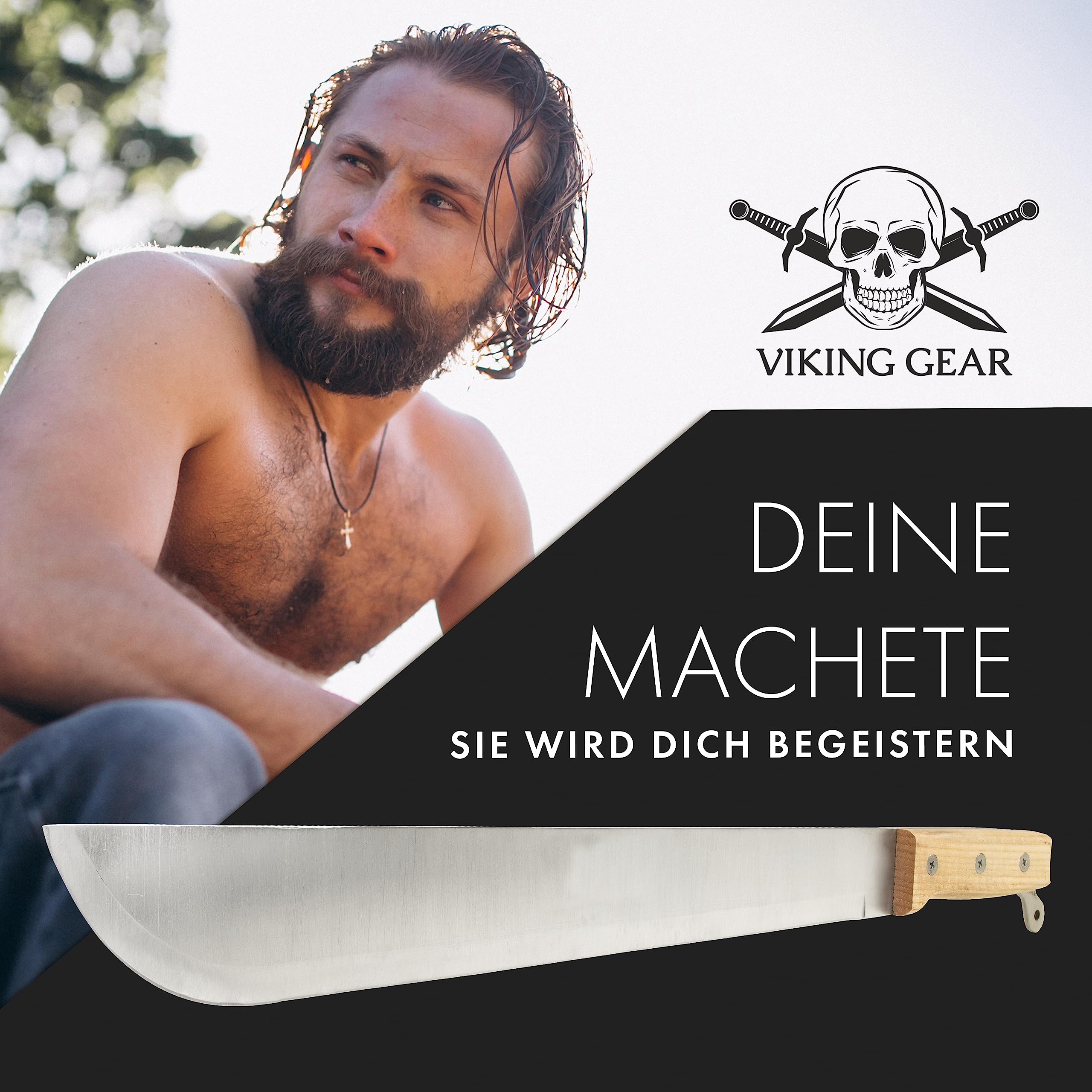 Grande machete davvero affilato, lama Full Tang in acciaio inossidabile con manico in legno avvitato in 3 punti - Lunghezza totale del machete 55 cm