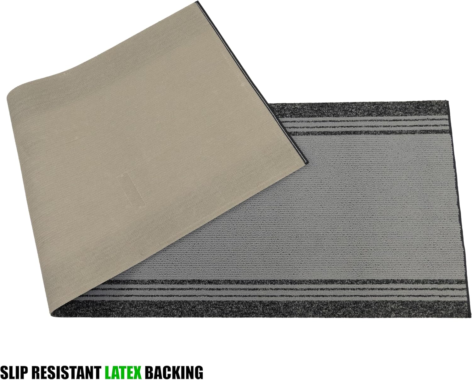 Custom Size Anti-Slip Low Profile Bordered Gray Design Outdoor Carpet Runner (3 ft x 30 in)