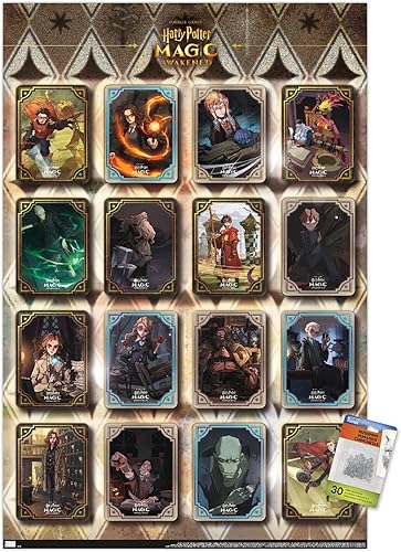 Trends International Harry Potter Magic Awakened - Póster de pared de cuadrícula, 22.375 x 34 pulgadas, paquete de póster y alfiler