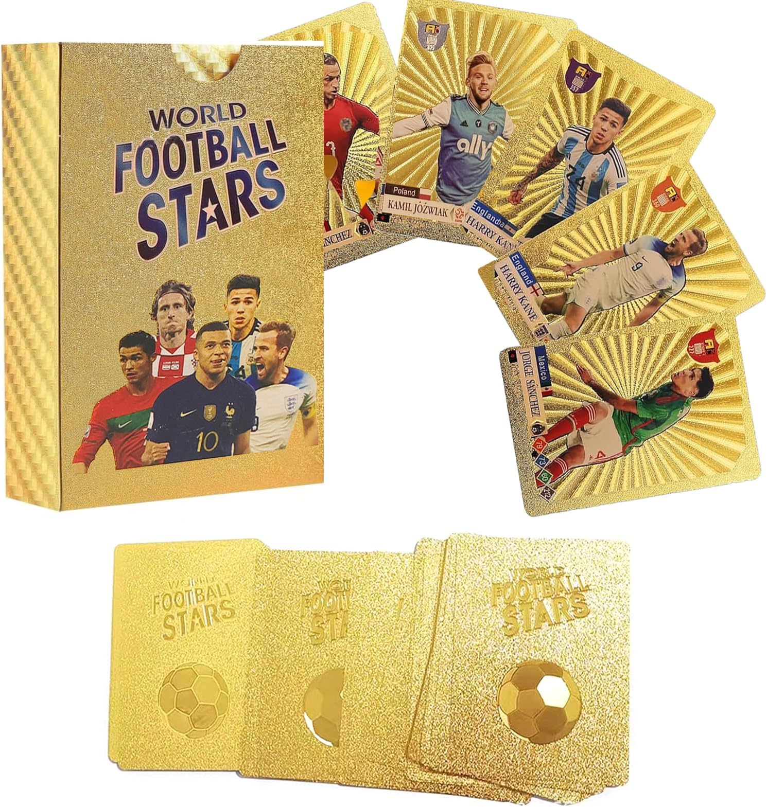 World Cup 2025 football star cards, 55 gold foil football cards, gold football cards for football fans and collectors, Euro 2025 football cards