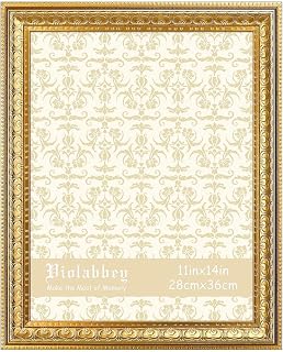 VIOLABBEY 11x14 Picture Frame Gold, Vintage Photo Frame | Bright Ornate Frame, for Wall or Tabletop Display, Classic Design for Home Office Decor, Fits 11x14 Pictures