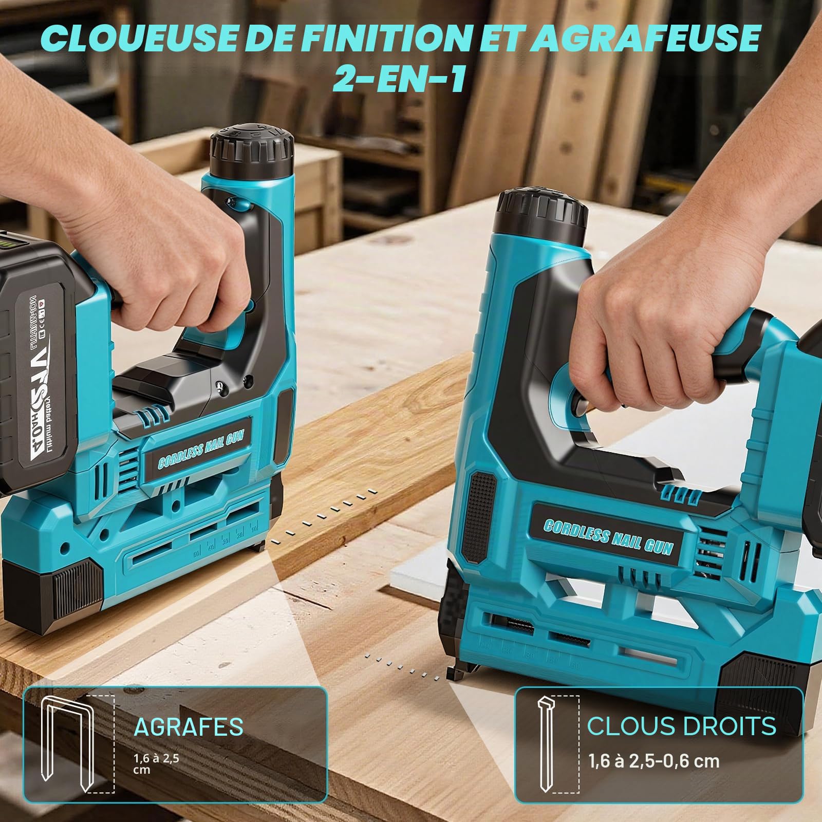 Cloueuse Electrique Sans Fil 2 en 1 Agrafeuse Electrique Compatible avec Makita 18V Batterie avec 1 batterie de 4,0 Ah, 1000 clous et 1000 agrafes pour le bois, le bricolage et le rembourrage