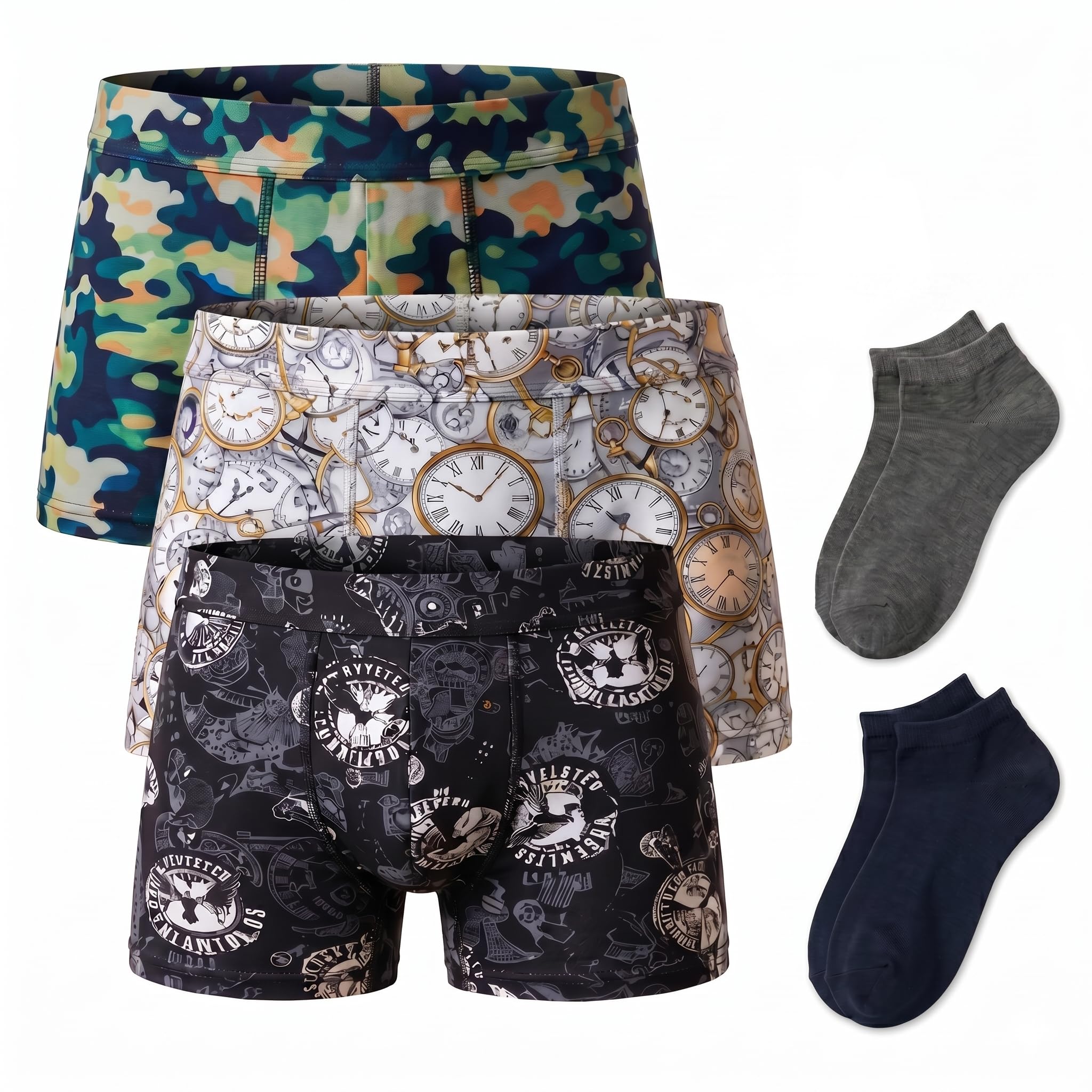 Cookiffy Men's Printed Boxer Briefs Combo Pack with Free Ankle Socks | Stretchable Comfort Innerwear (Pack of 3 + 2 Pairs Socks)-image-20