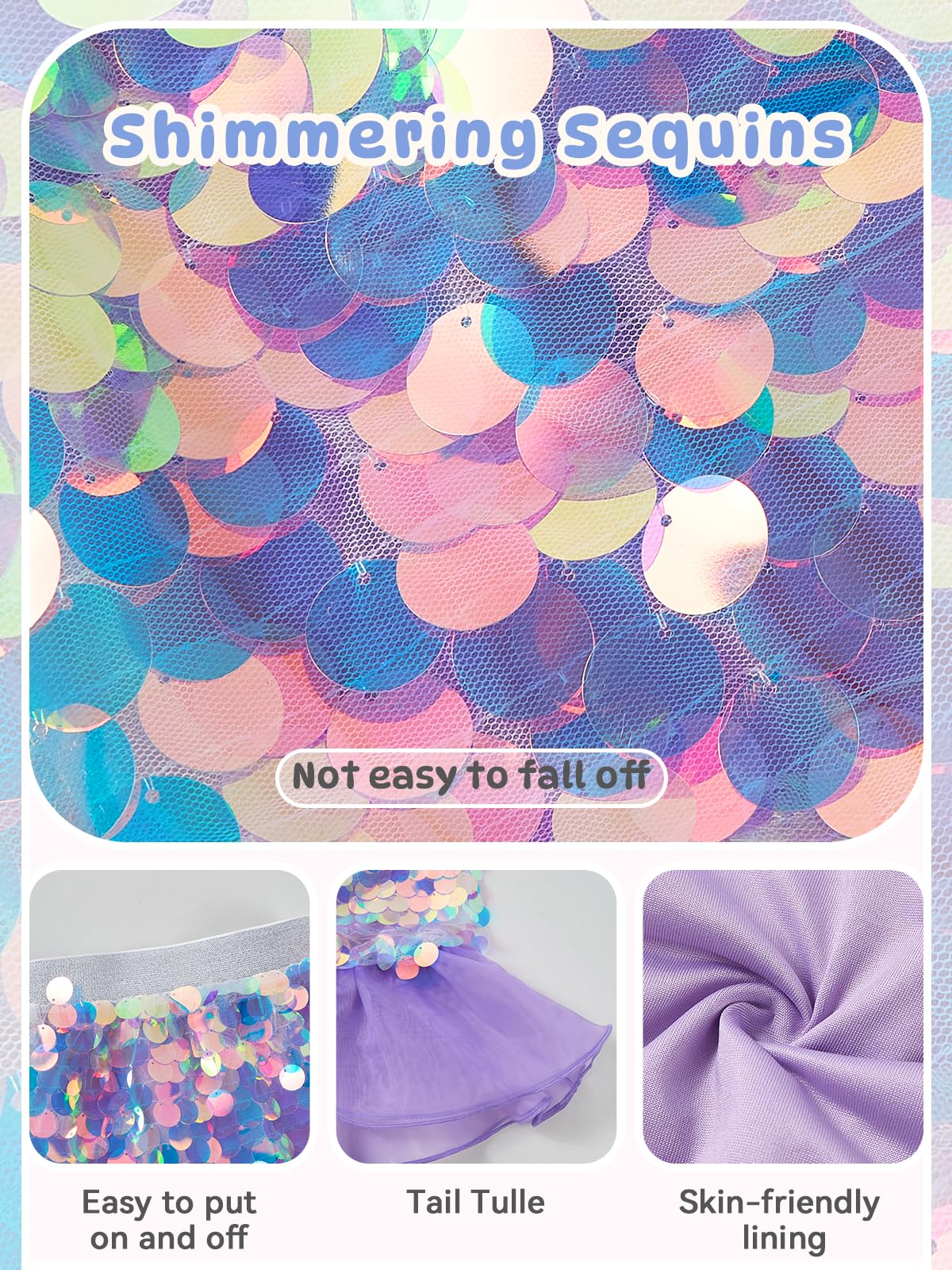 Miipat Jupe Fille Paillettes Enfant Jupes Sirène avec Doublure Taille Élastique Glitter Jupe Queue de Sirène pour Petite Fille Anniversaire Fête Plage